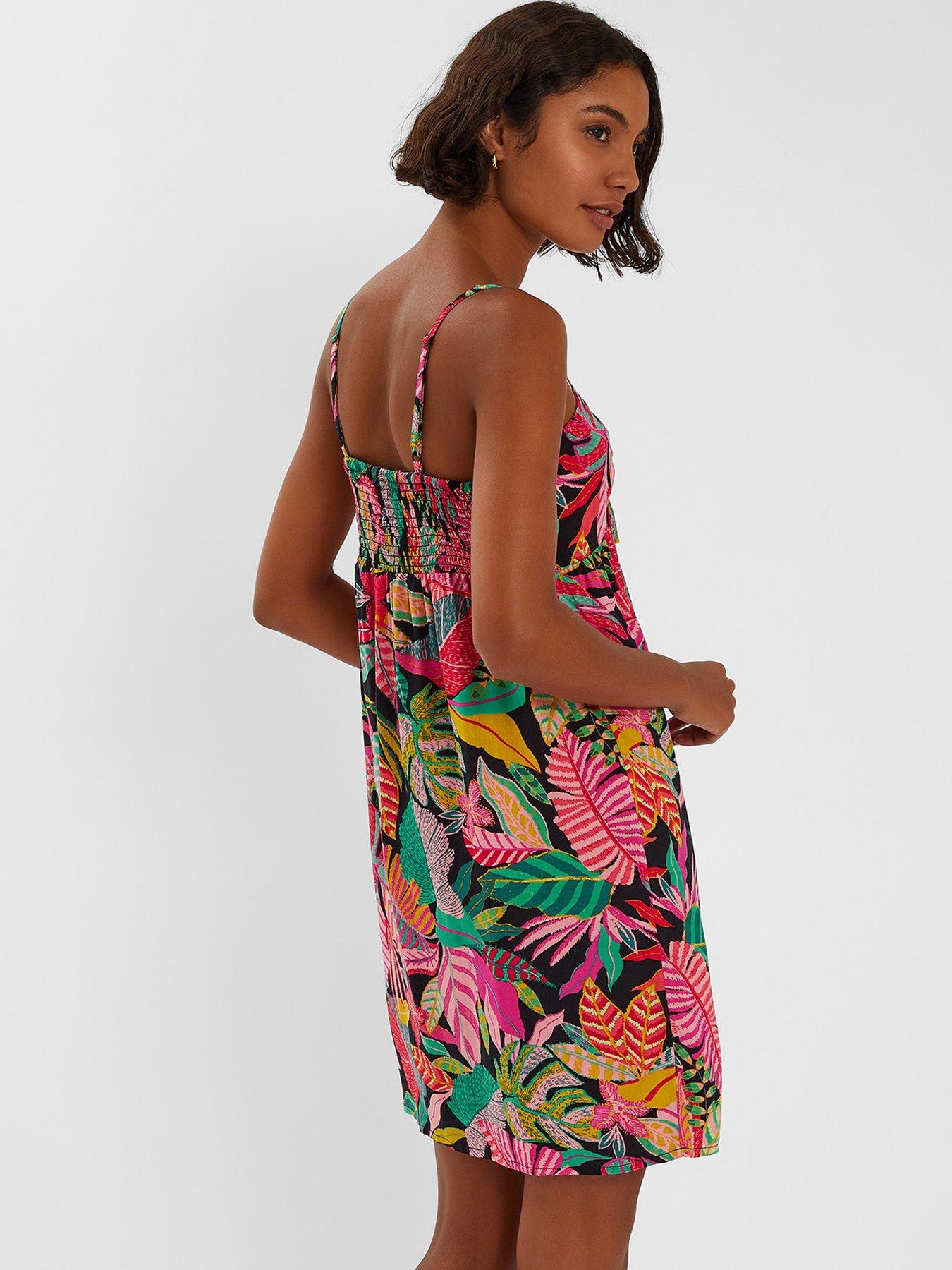 Image 2 of 4 of Accessorize Tropical Tie Front Mini Dress - Black