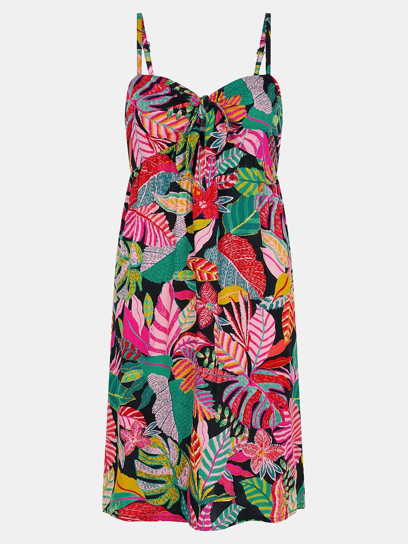Image 3 of 4 of Accessorize Tropical Tie Front Mini Dress - Black