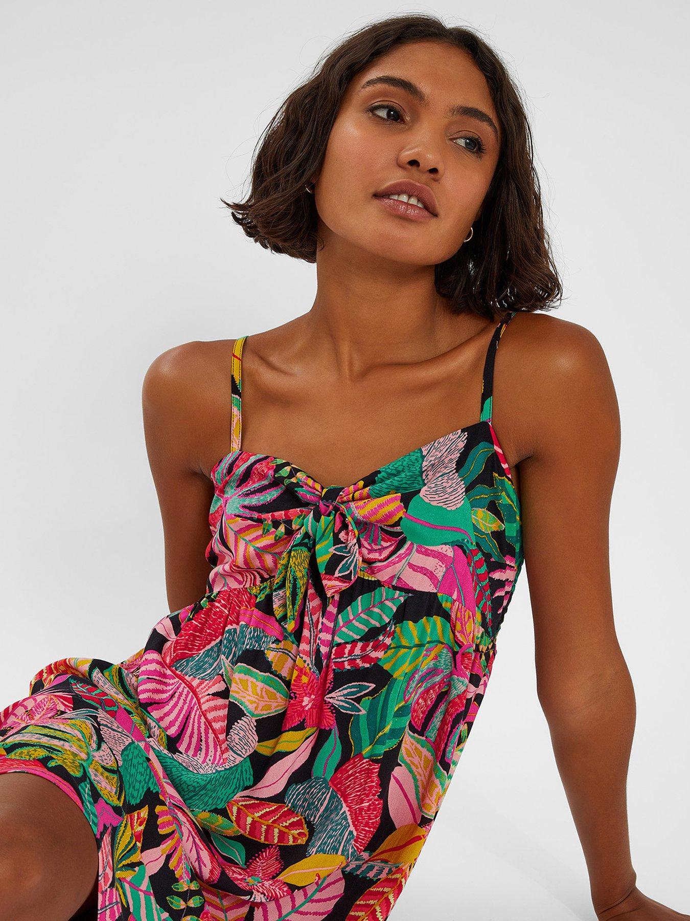 Image 4 of 4 of Accessorize Tropical Tie Front Mini Dress - Black