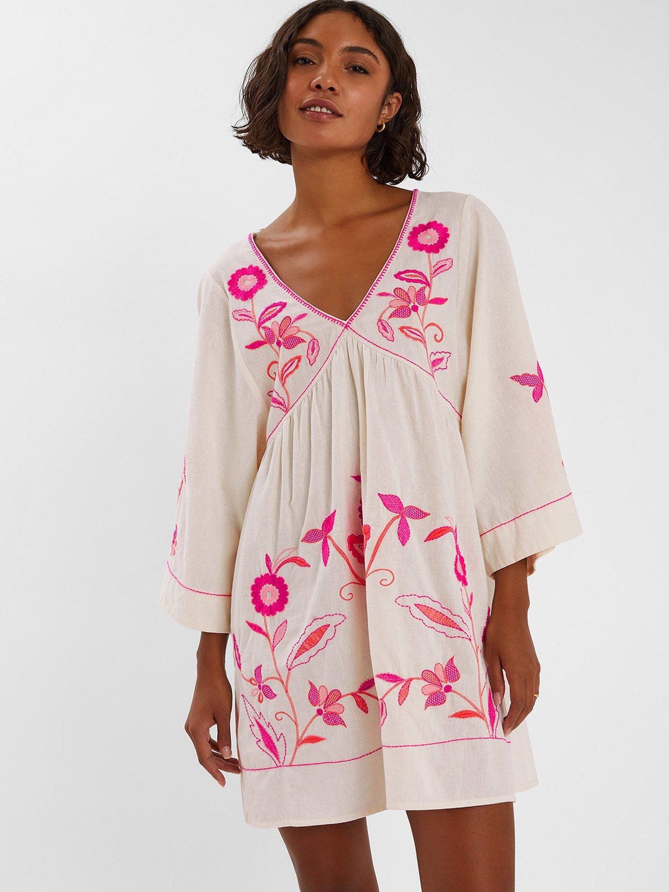 Image 1 of 4 of Accessorize Embroidered Mini Length Cover Up - Ivory - Cream