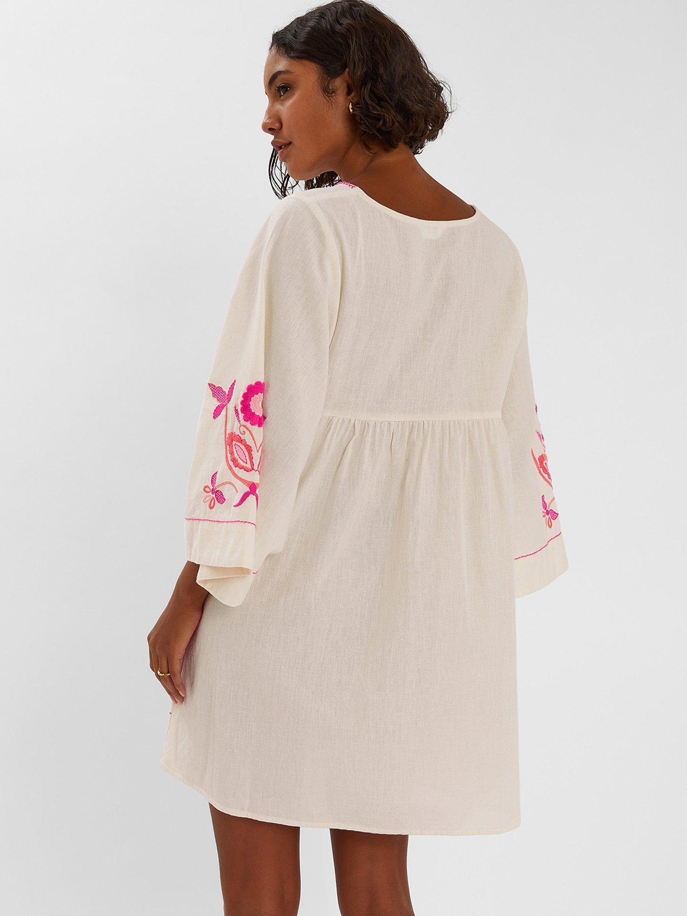 Image 2 of 4 of Accessorize Embroidered Mini Length Cover Up - Ivory - Cream