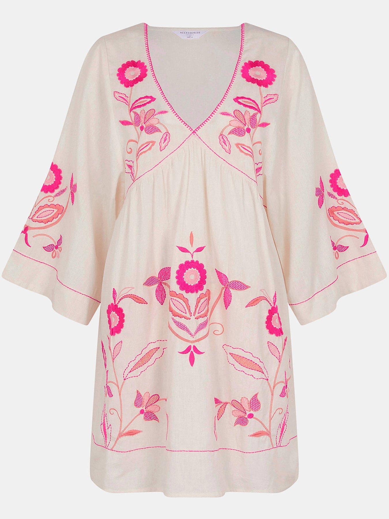 Image 3 of 4 of Accessorize Embroidered Mini Length Cover Up - Ivory - Cream