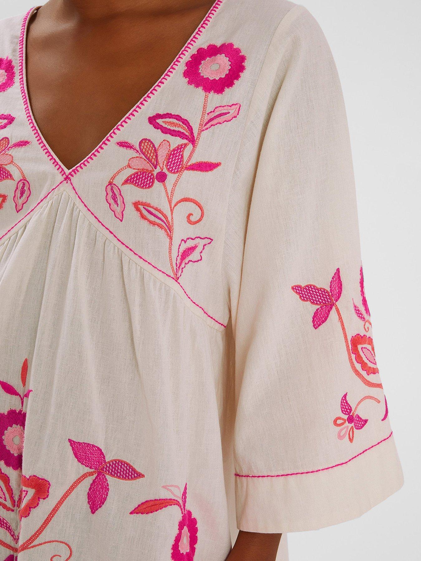 Image 4 of 4 of Accessorize Embroidered Mini Length Cover Up - Ivory - Cream