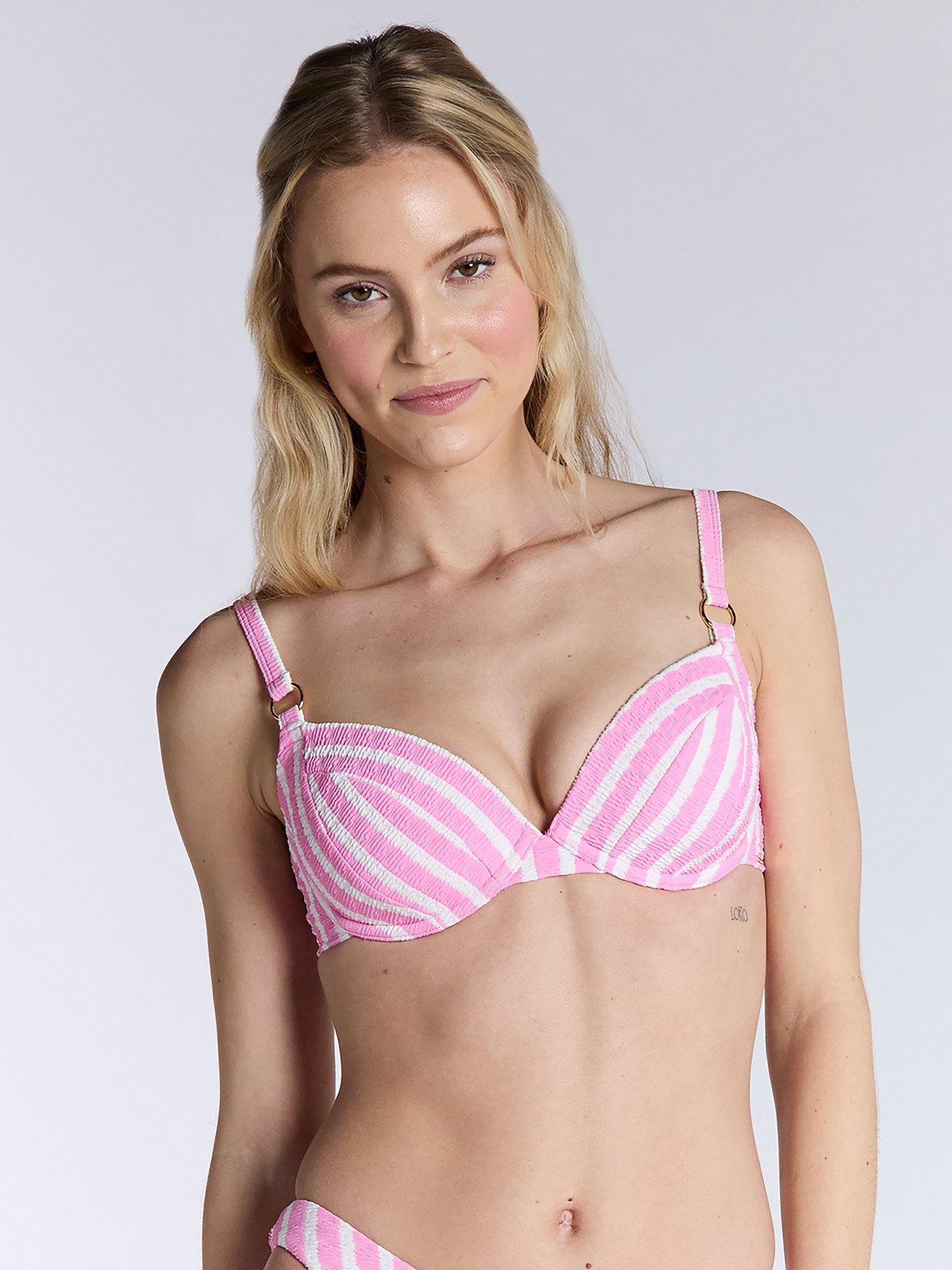 Image 1 of 6 of Boux Avenue Jamaica Stripe Bikini Top- Pink Stripe