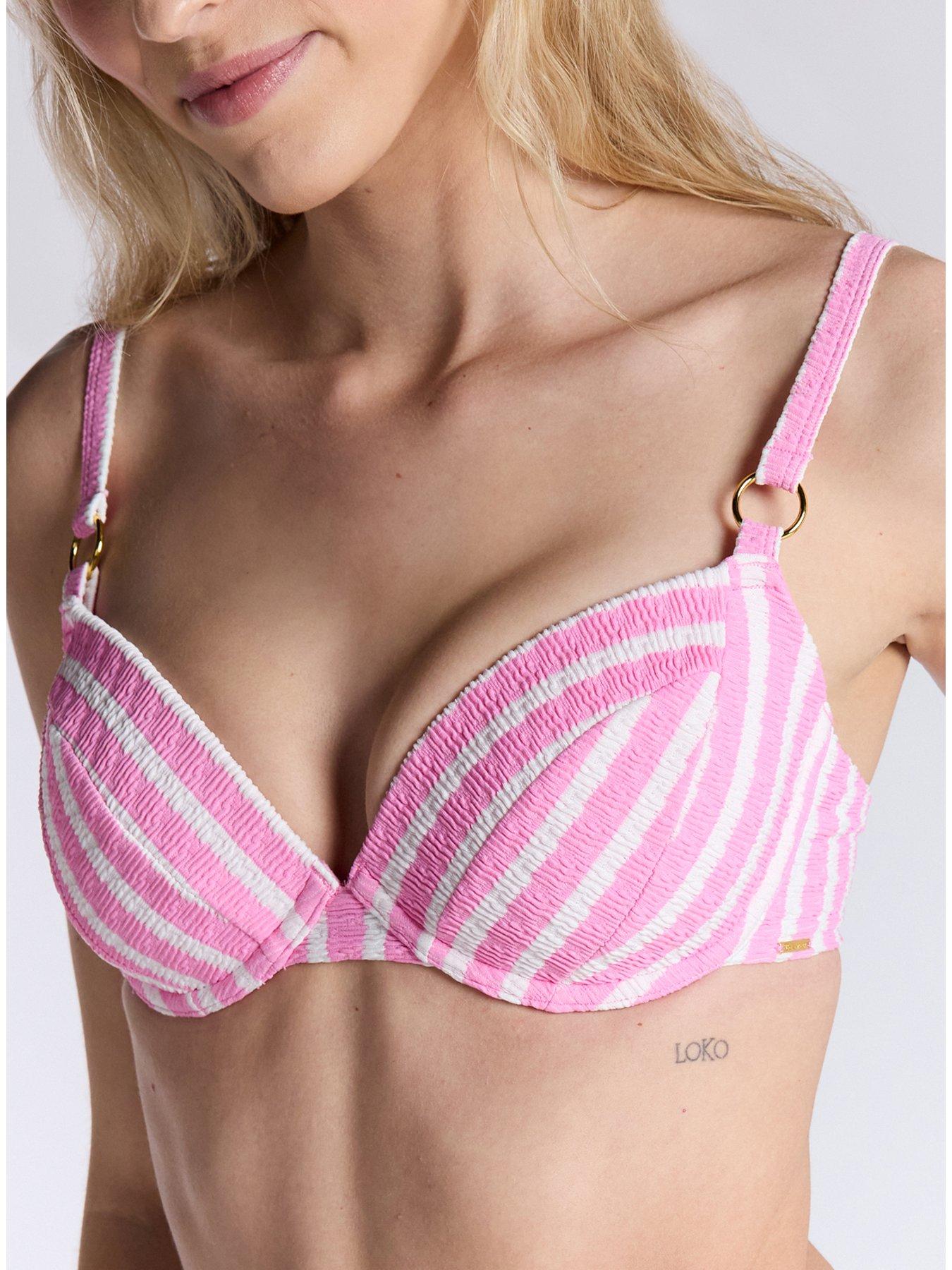 Image 4 of 6 of Boux Avenue Jamaica Stripe Bikini Top- Pink Stripe