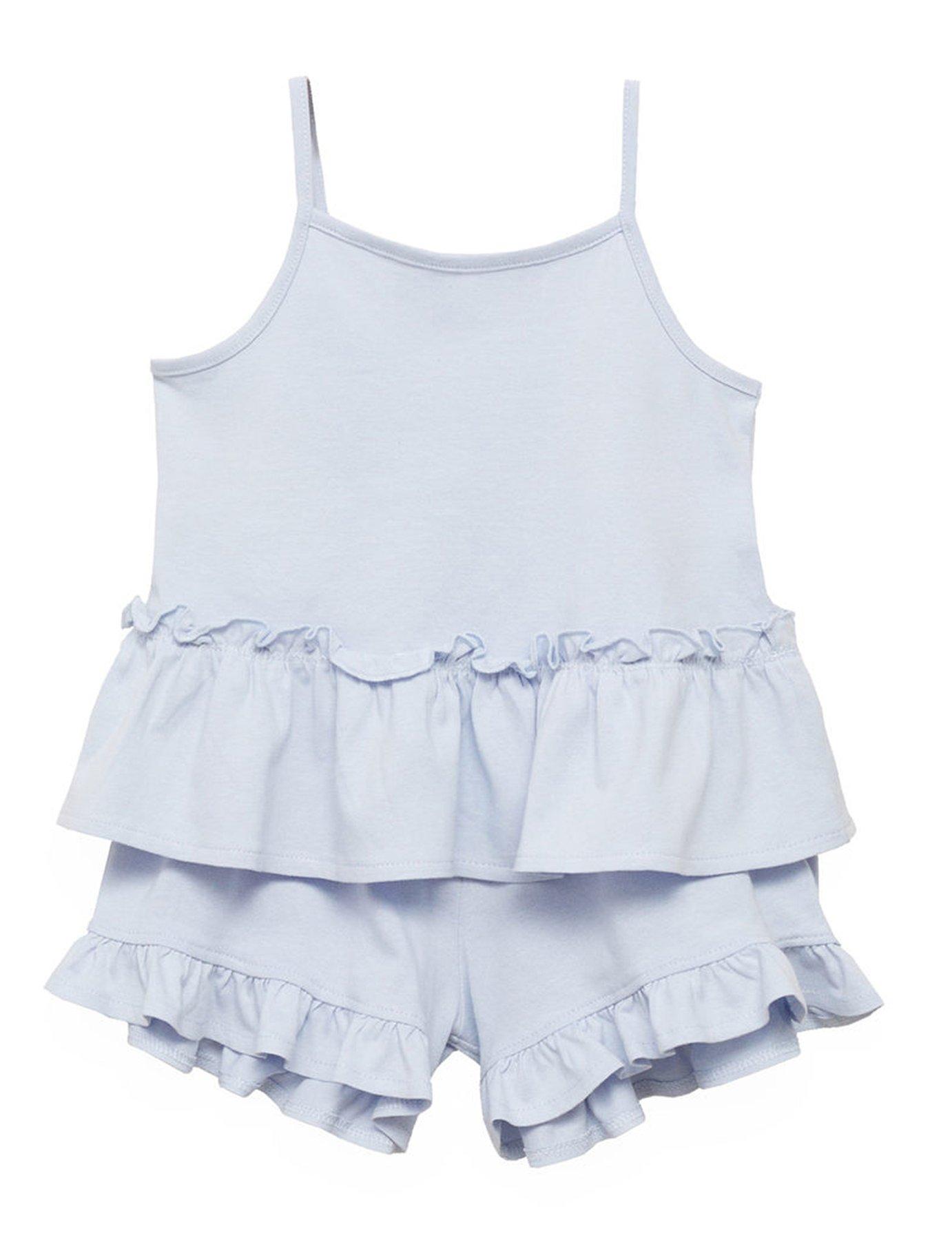 Image of Mango Younger Girls Frill Strappy Shortie Pyjamas - Blue