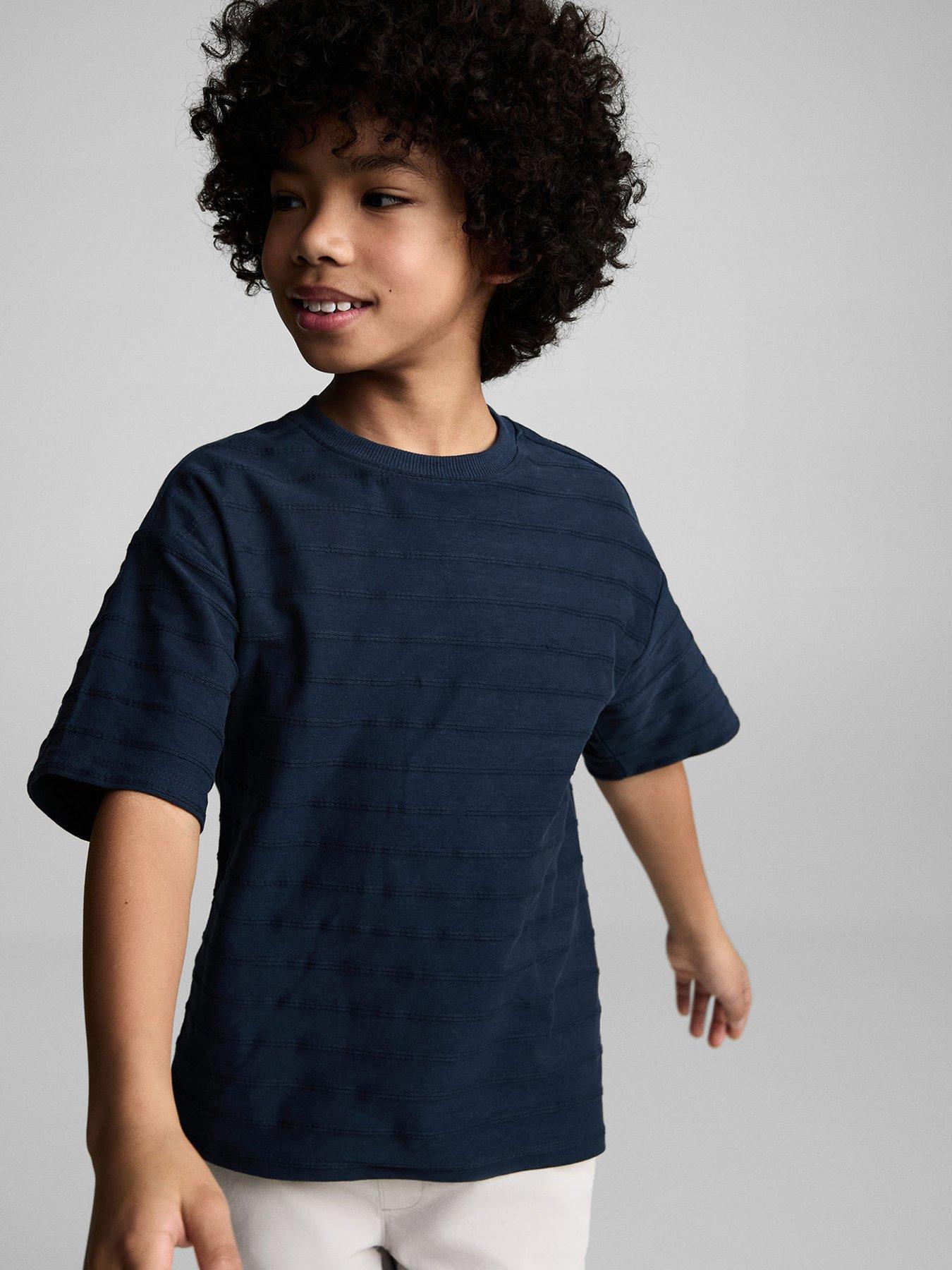 mango-boys-textured-stripe-short-sleeve-t-shirt-navyfront
