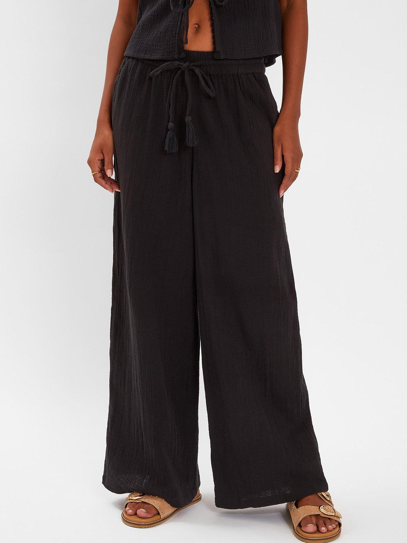 Image of Accessorize Crinkle Beach Trousers - Black