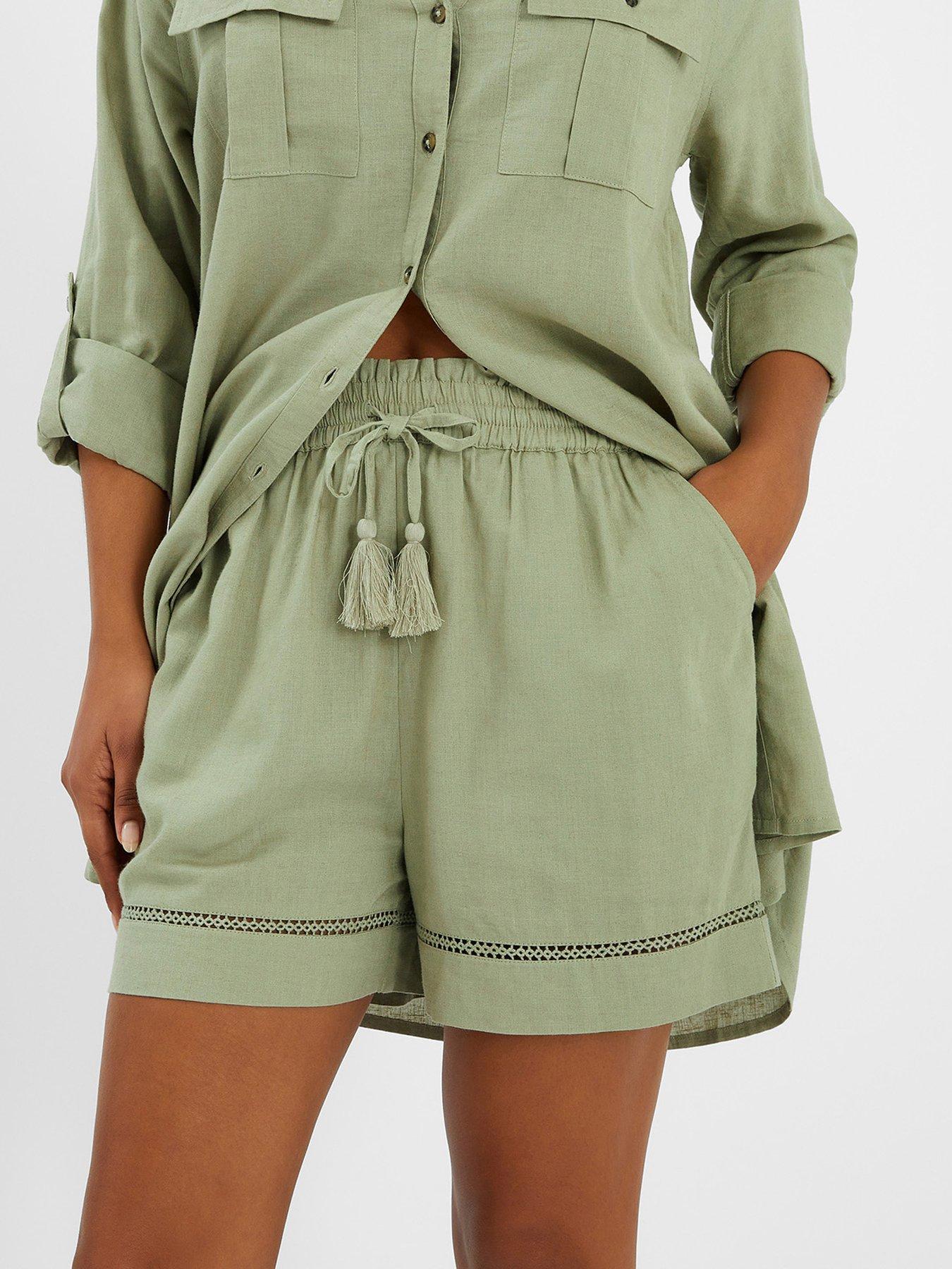 Image 1 of 4 of Accessorize High Waist Beach Shorts - Green