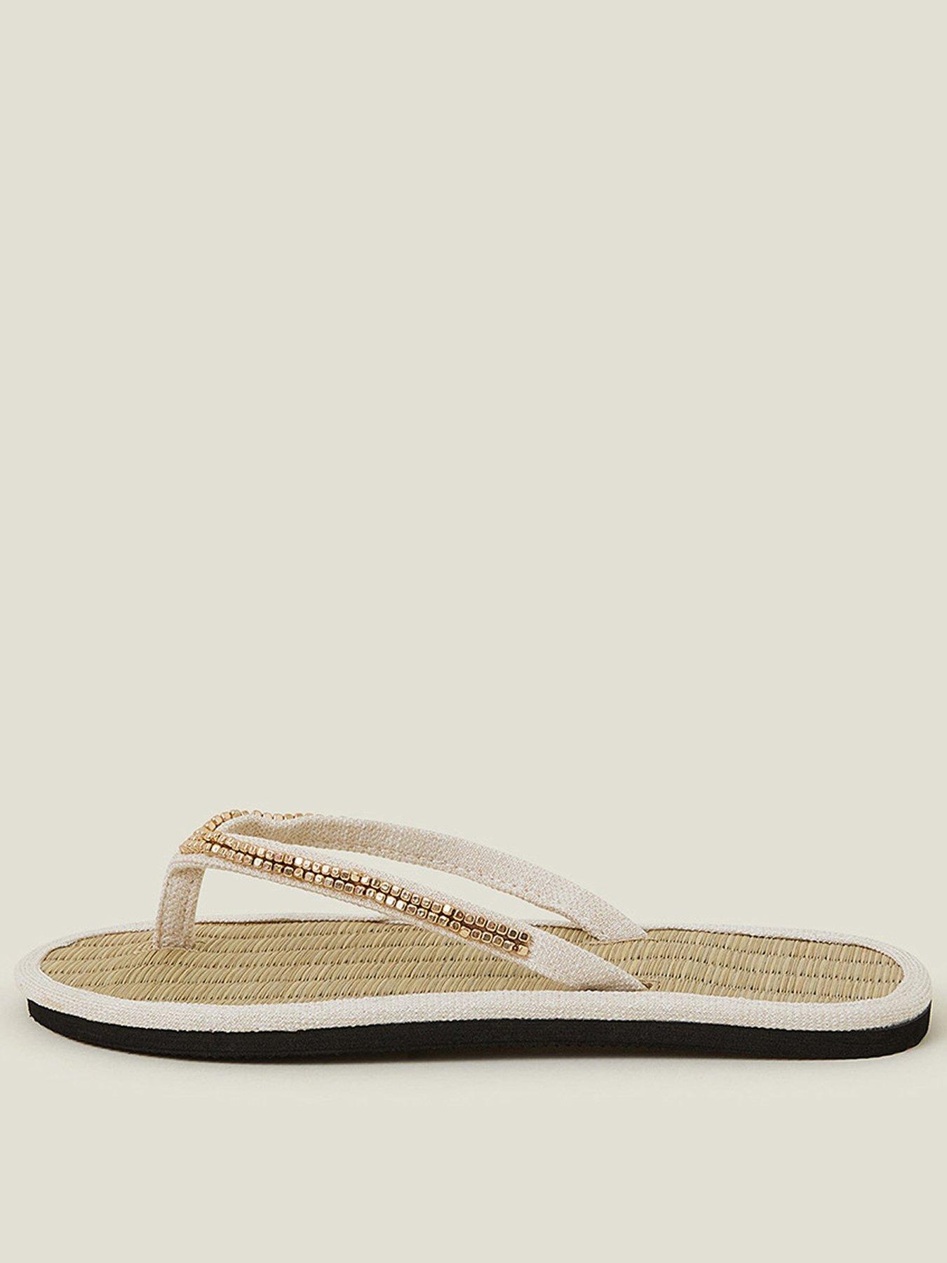 Image 1 of 4 of Accessorize Layered Pearl Gold Seagrass Sandal - Cream