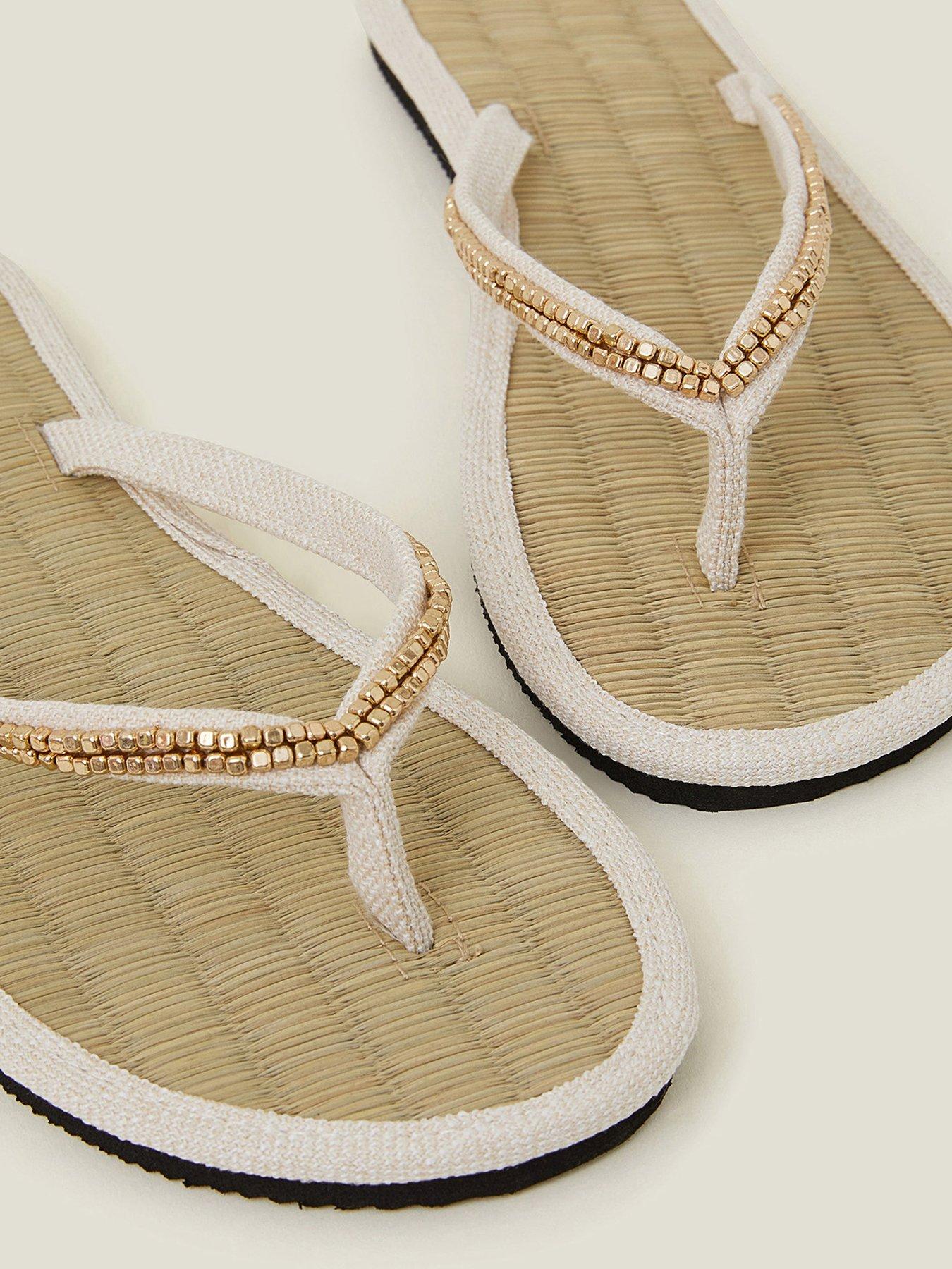 Image 4 of 4 of Accessorize Layered Pearl Gold Seagrass Sandal - Cream