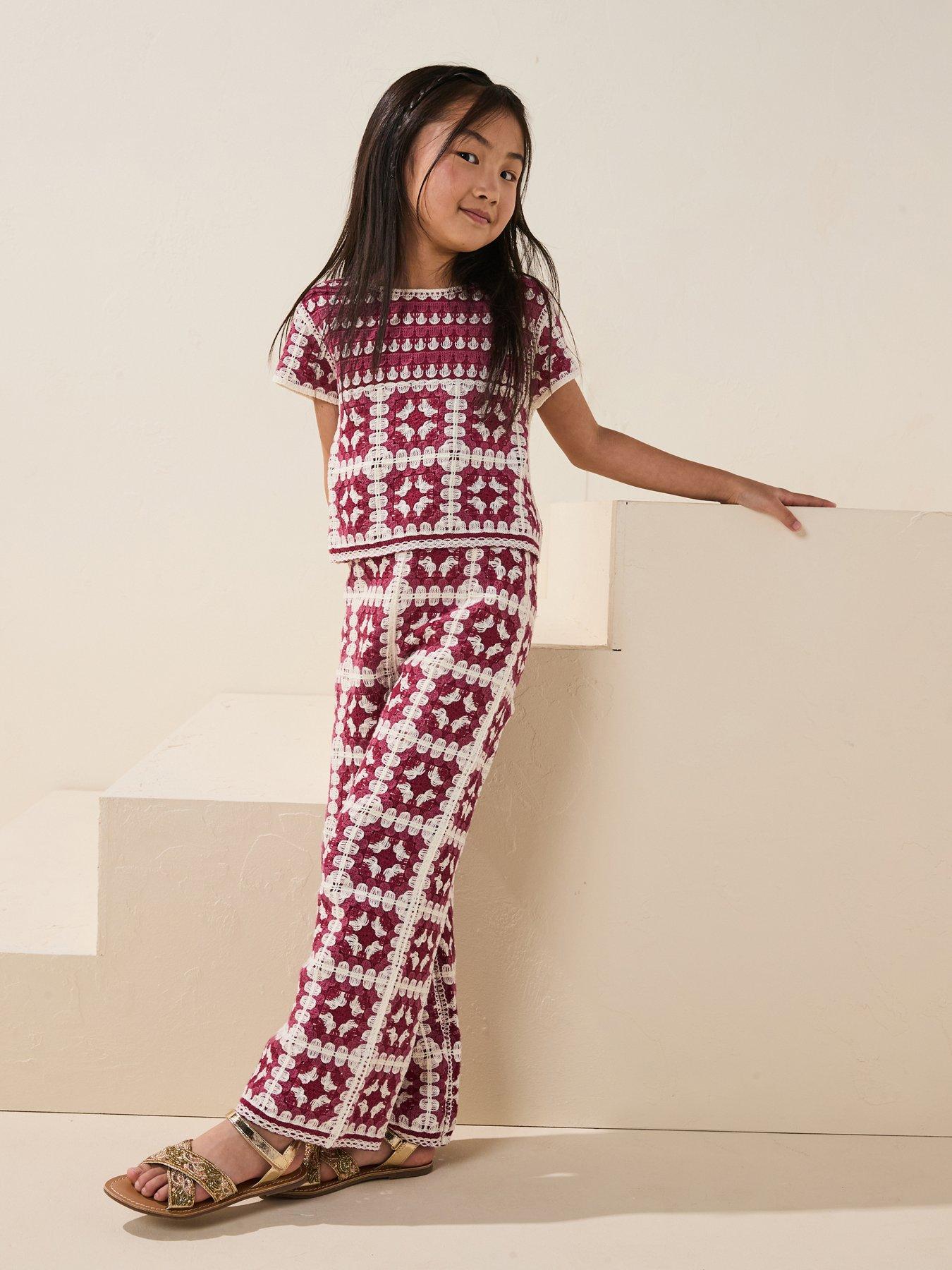 Image of Mango Girls Amara Crochet Knitted Trousers - Red