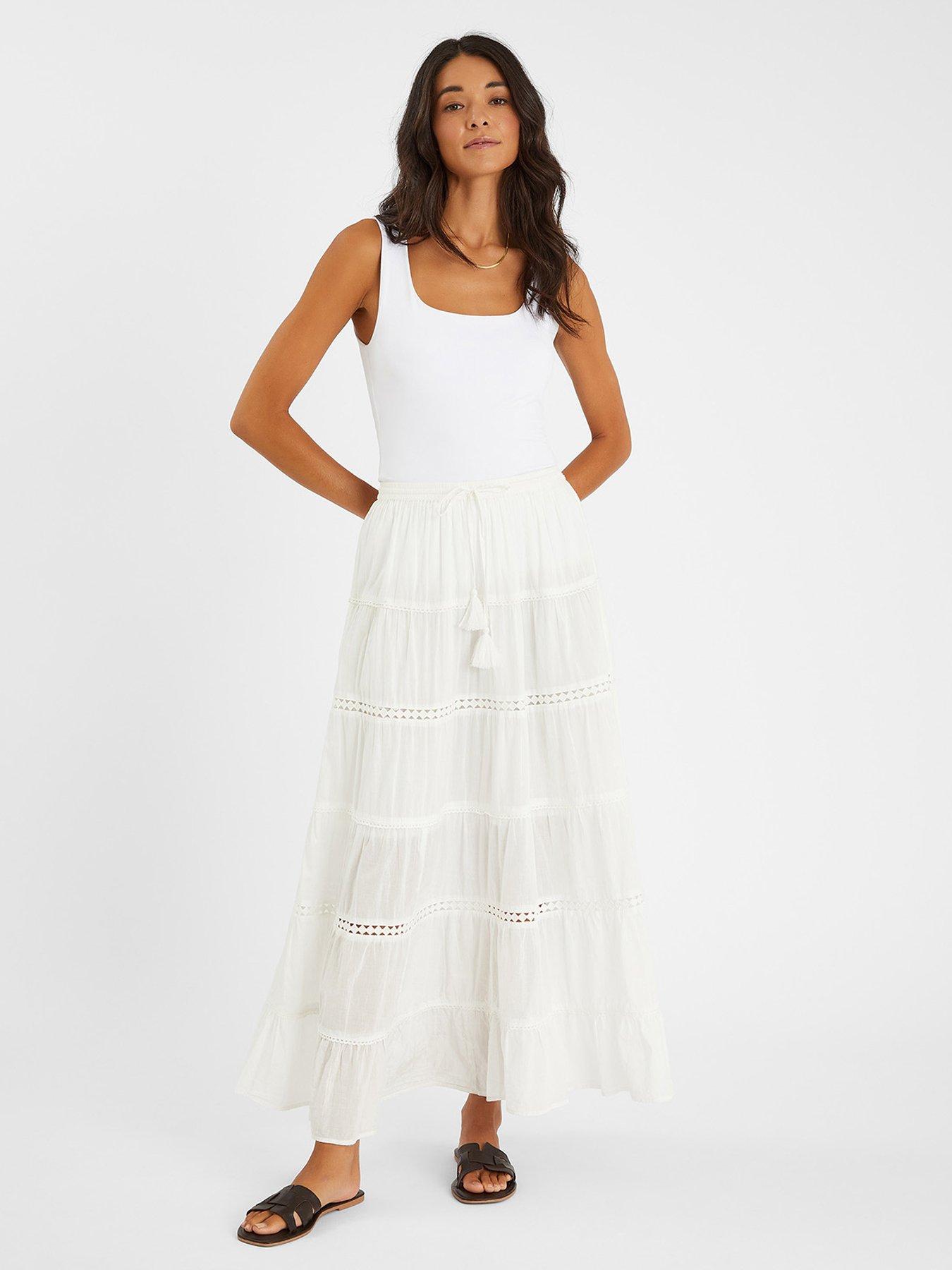 Image of Accessorize Tiered Maxi Skirt - White