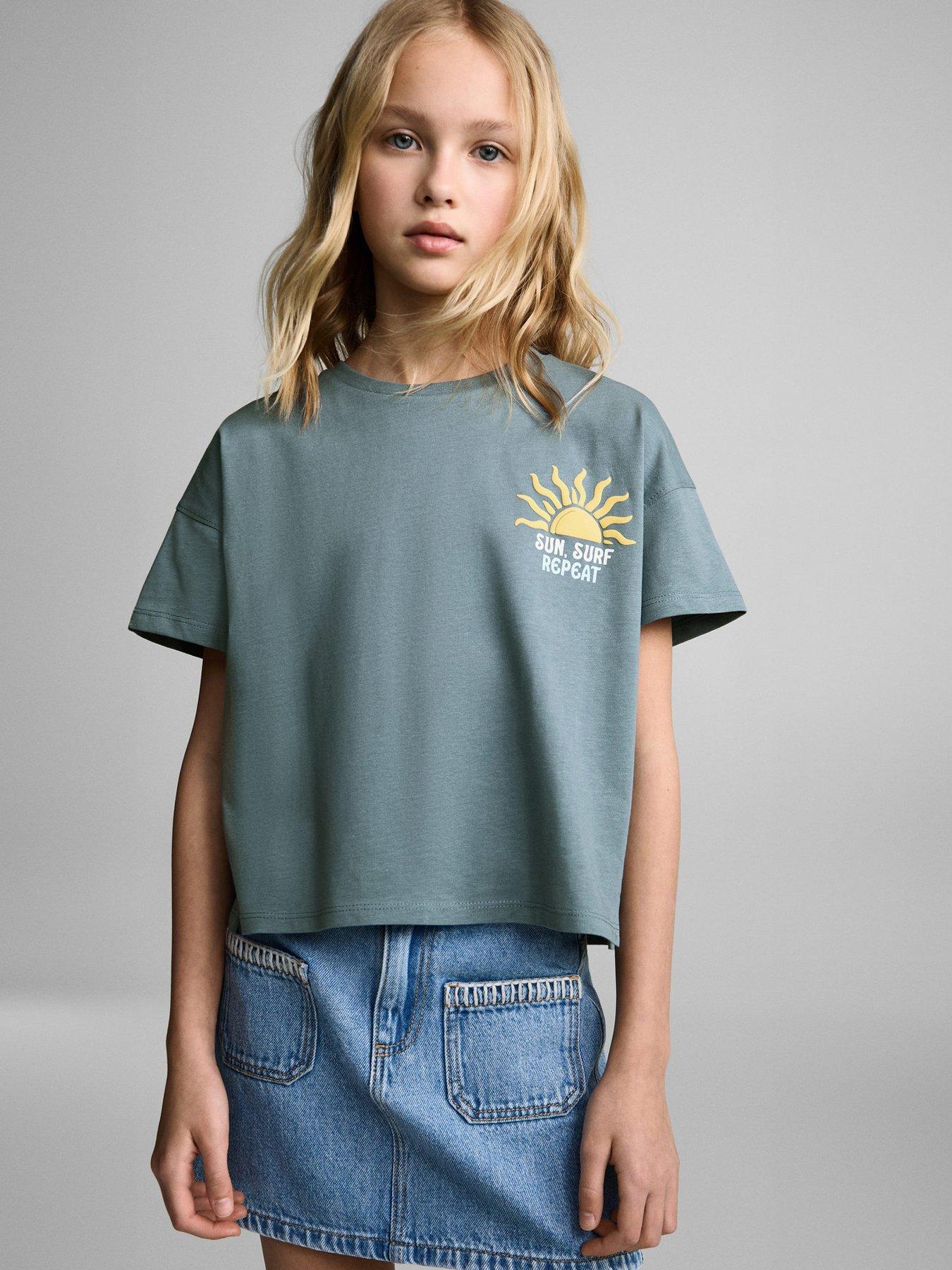 Image of Mango Girls Sunshine Back Print Short Sleeve T-Shirt - Blue - Blue