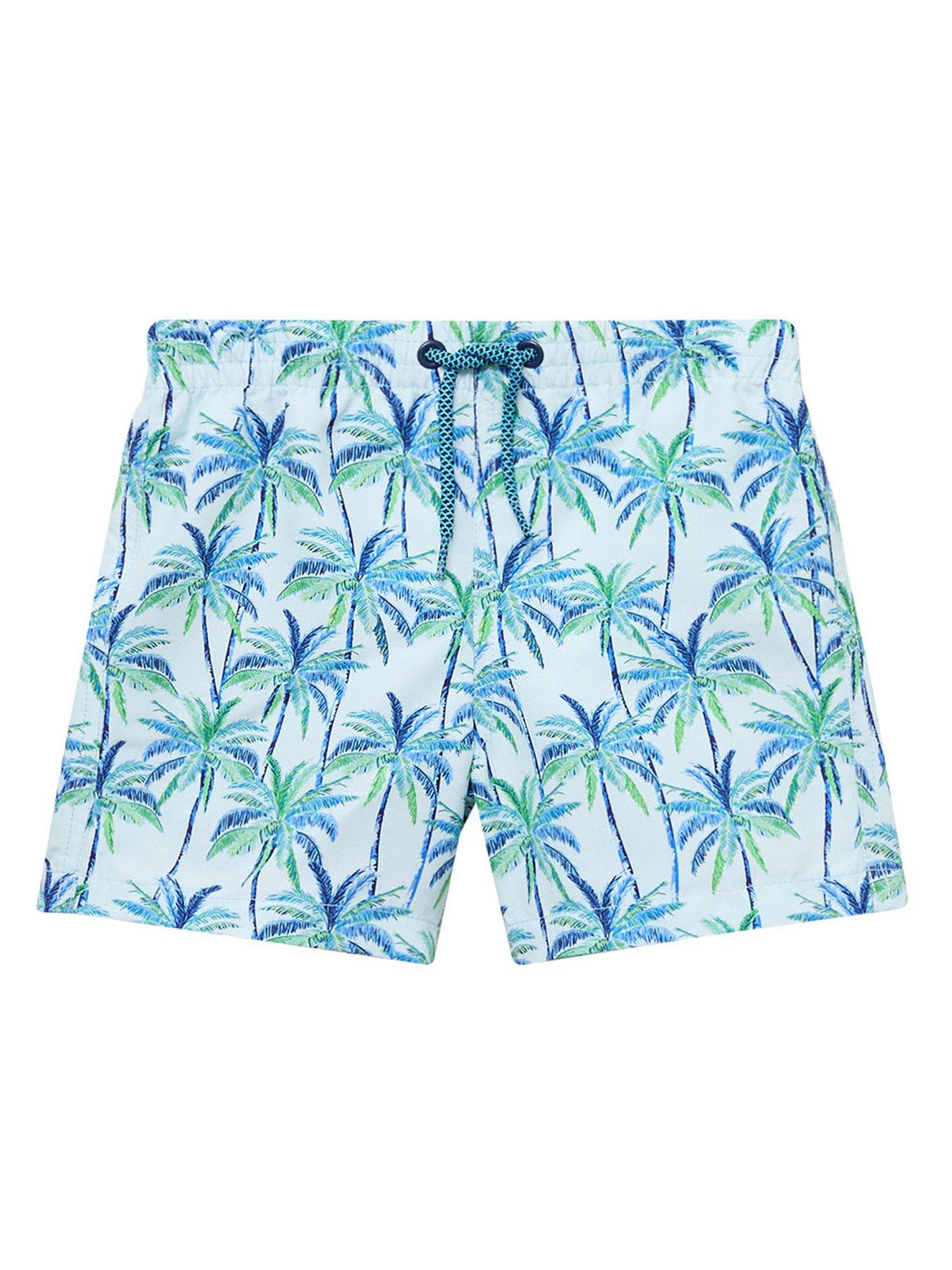 Image 1 of 4 of Mango Younger Boys Palm Tree Swimshorts - Blue