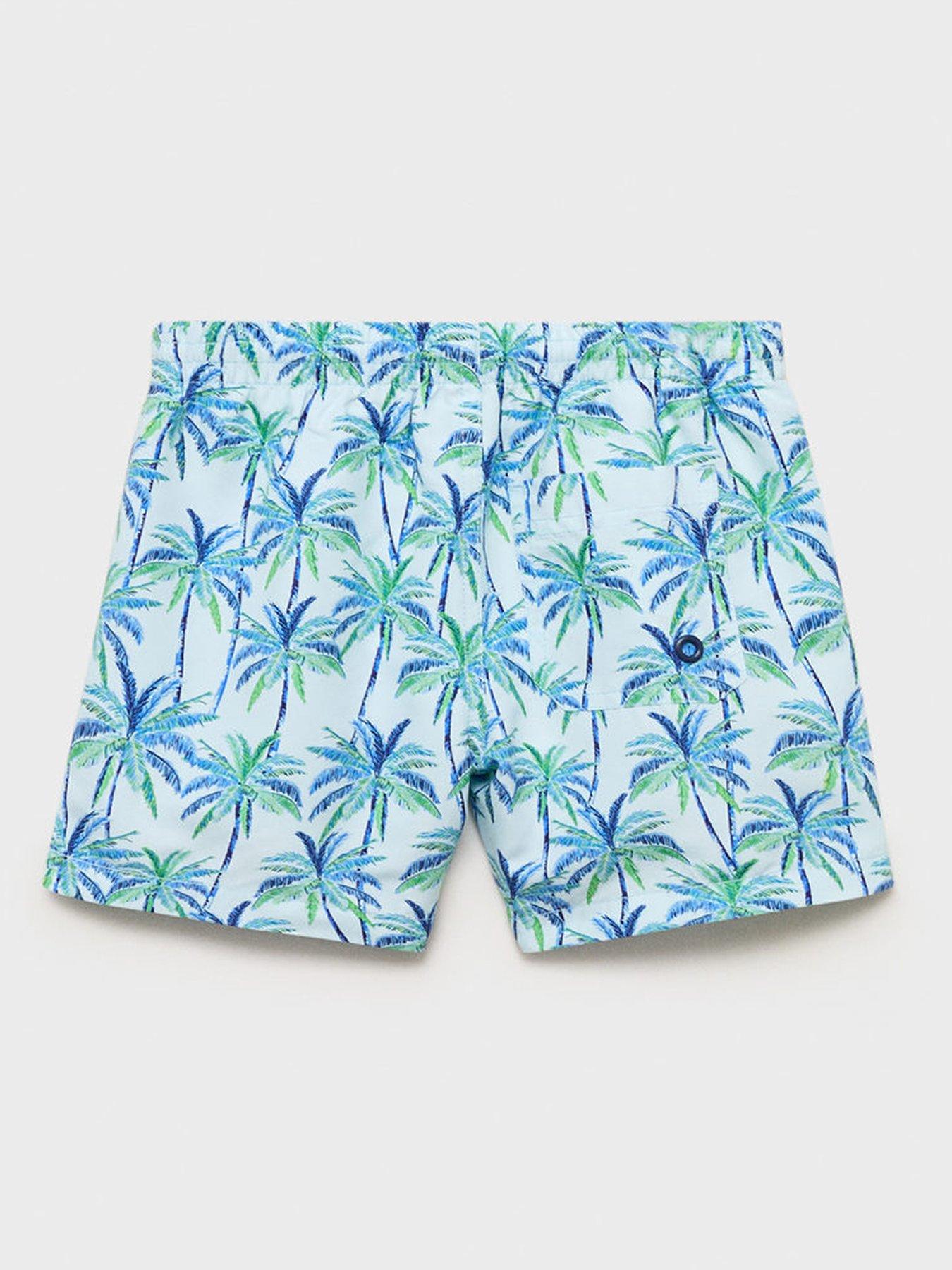 Image 2 of 4 of Mango Younger Boys Palm Tree Swimshorts - Blue