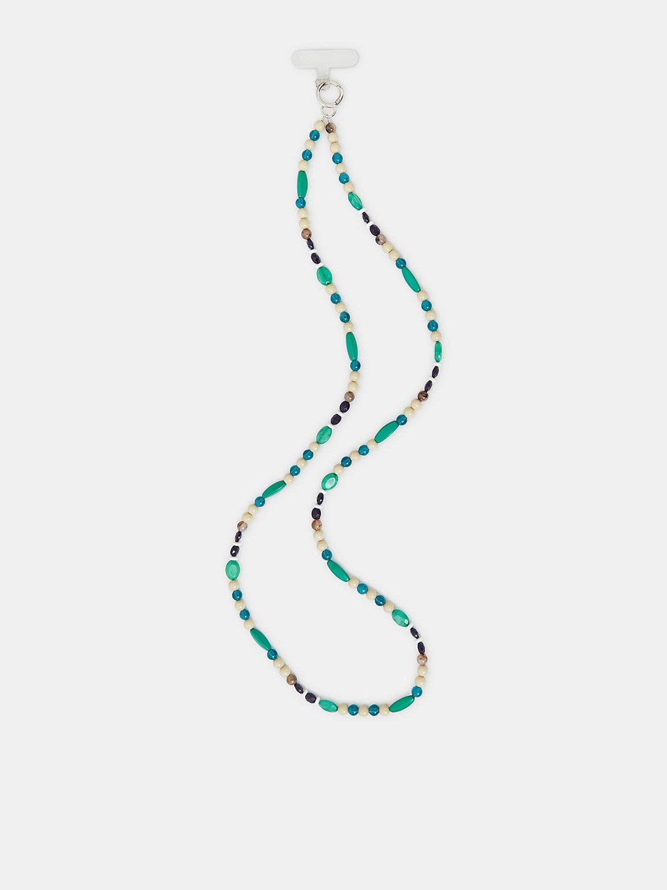 Image of Accessorize Mixed Bead Phone Strap - Blue