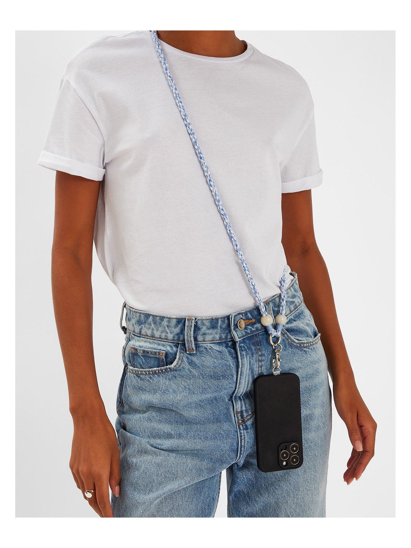 Image 2 of 3 of Accessorize Gingham Twisted Phone Strap - Blue