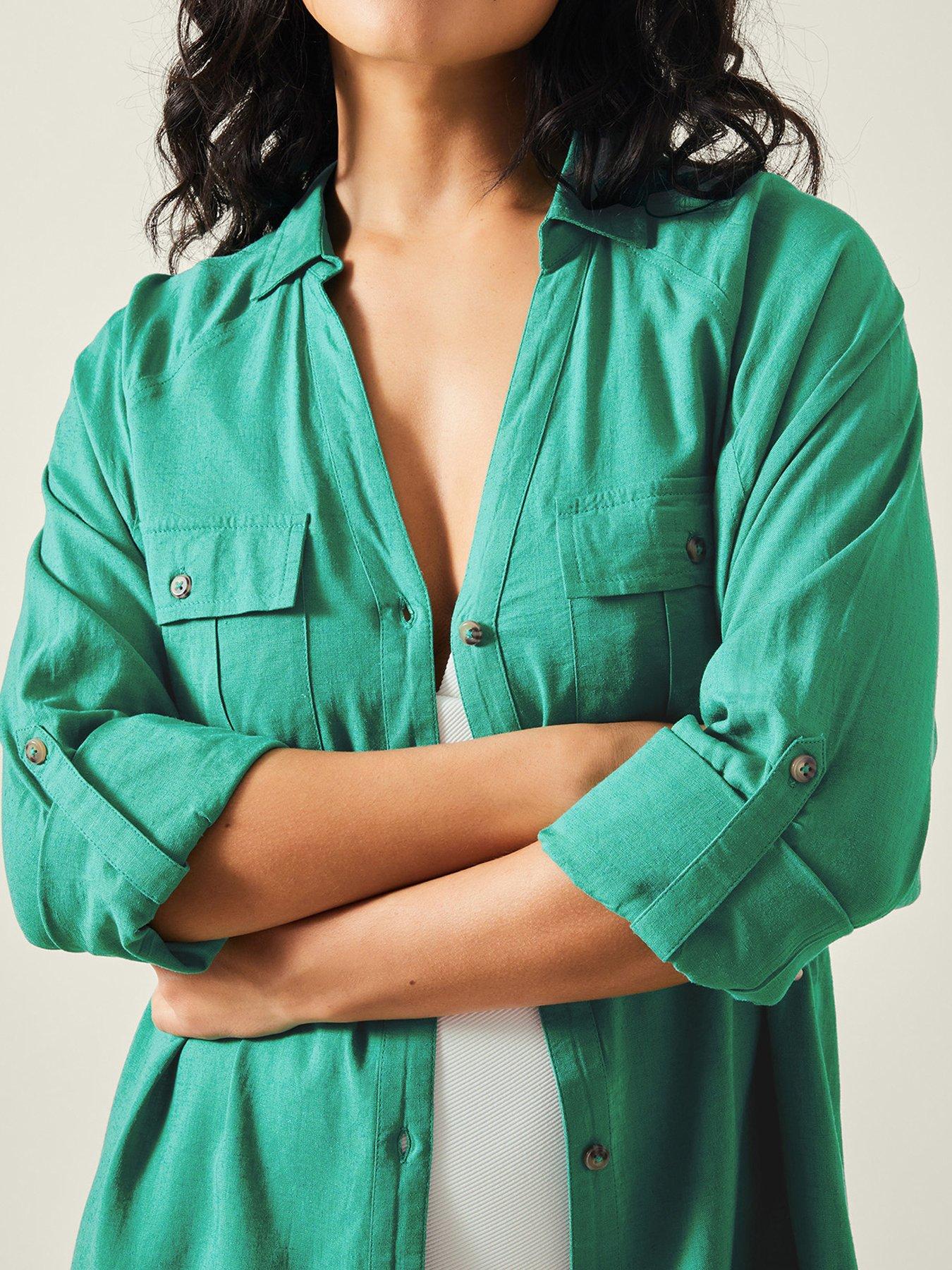 accessorize-long-sleeve-beach-cover-up-shirt-greenoutfit