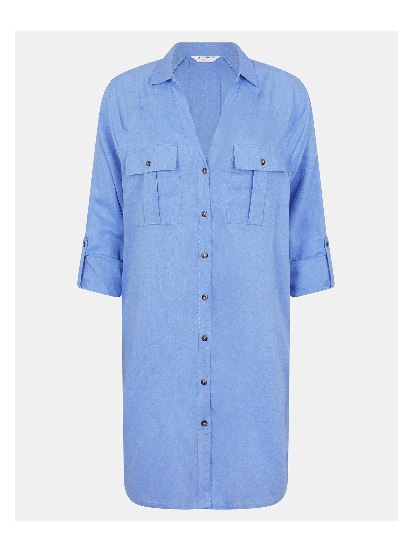 Image 3 of 4 of Accessorize Long Sleeve Beach Shirt - Pale Blue