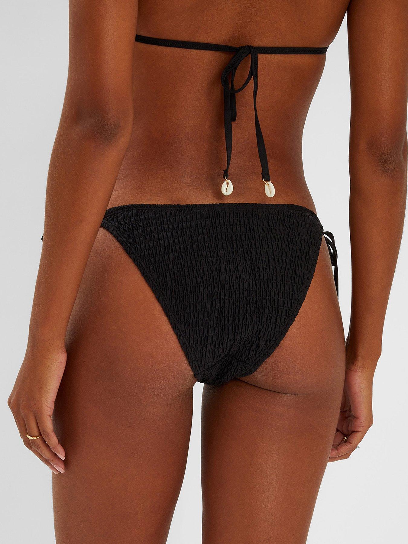 Image 2 of 4 of Accessorize Smocked Tie Side Bikini Bottoms - Black