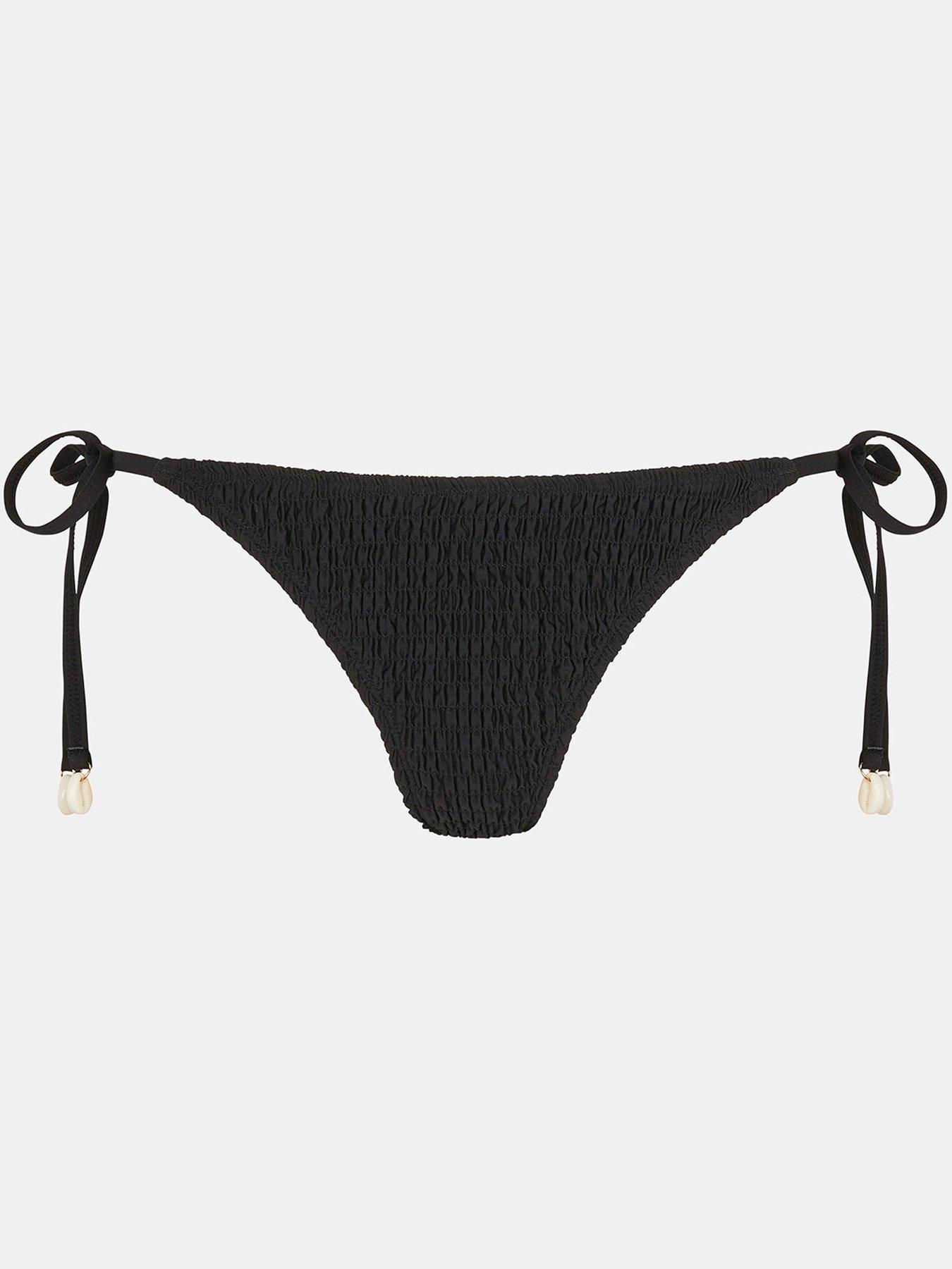 Image 3 of 4 of Accessorize Smocked Tie Side Bikini Bottoms - Black