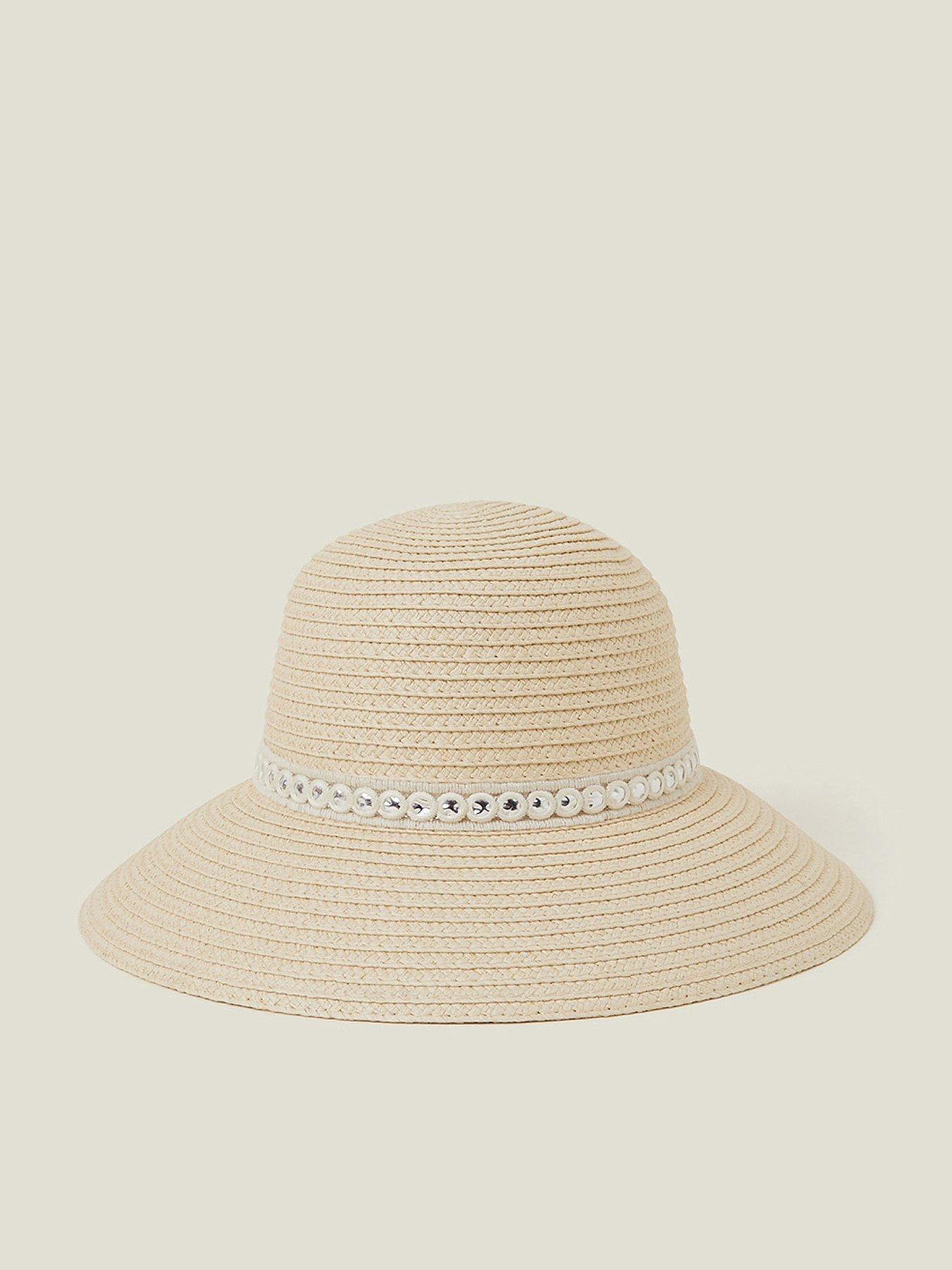 Image 1 of 2 of Accessorize Embroidered Straw Sun Hat - Natural