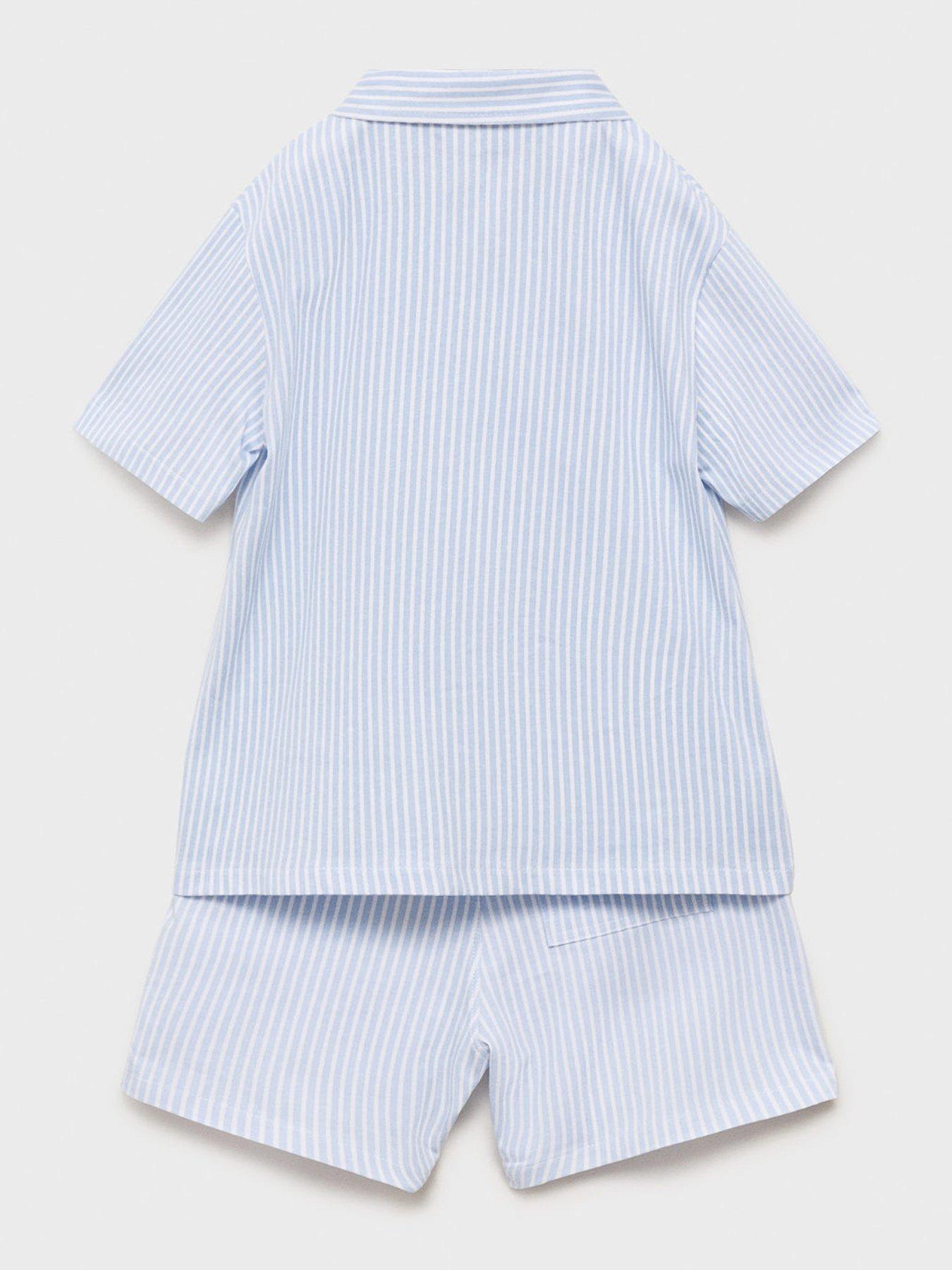 Image 3 of 4 of Mango Younger Boys Stripe Button Through Shorty Pyjamas - Blue