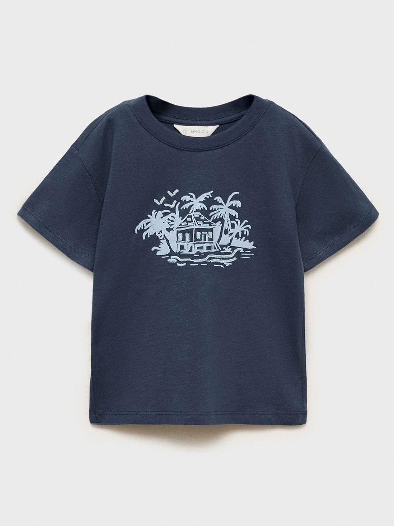 Image of Mango Younger Boys Printed Short Sleeve T-Shirt - Navy