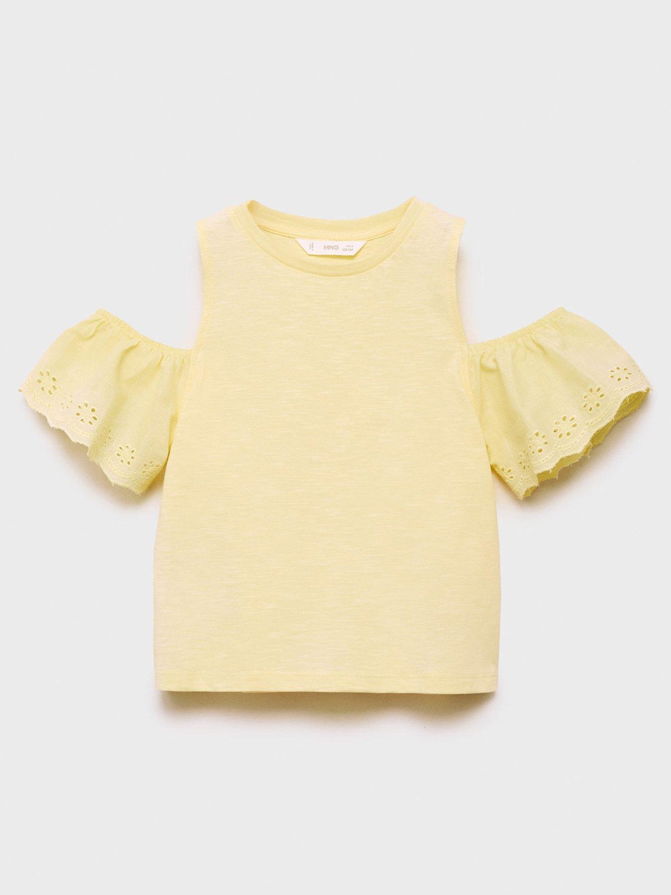 undefined Girls Frill Cold Shoulder Tshirt - Yellow