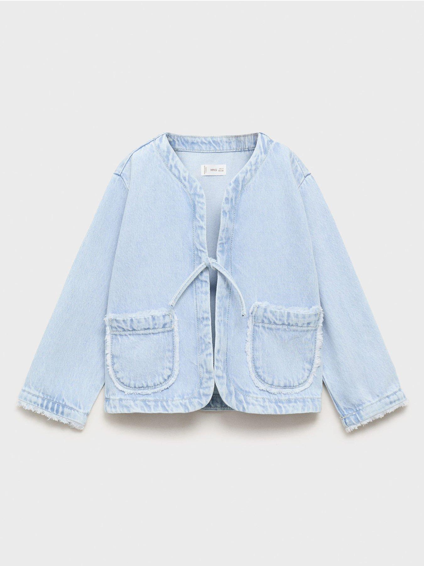 Image of Mango Younger Girls Tie Front Denim Jacket - Light Blue