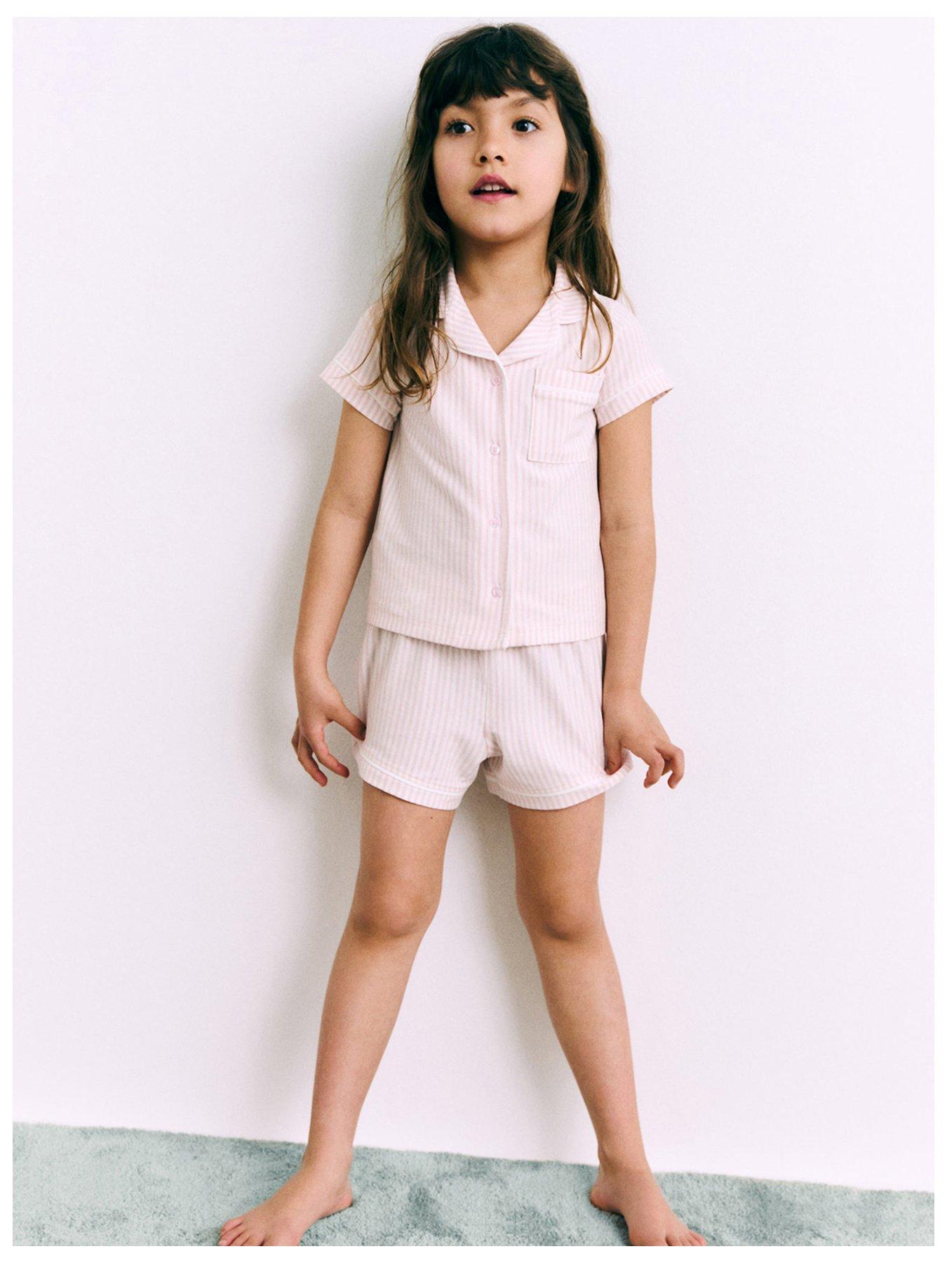 Image 1 of 5 of Mango Younger Girls Stripe Button Through Short Pyjamas - Pink