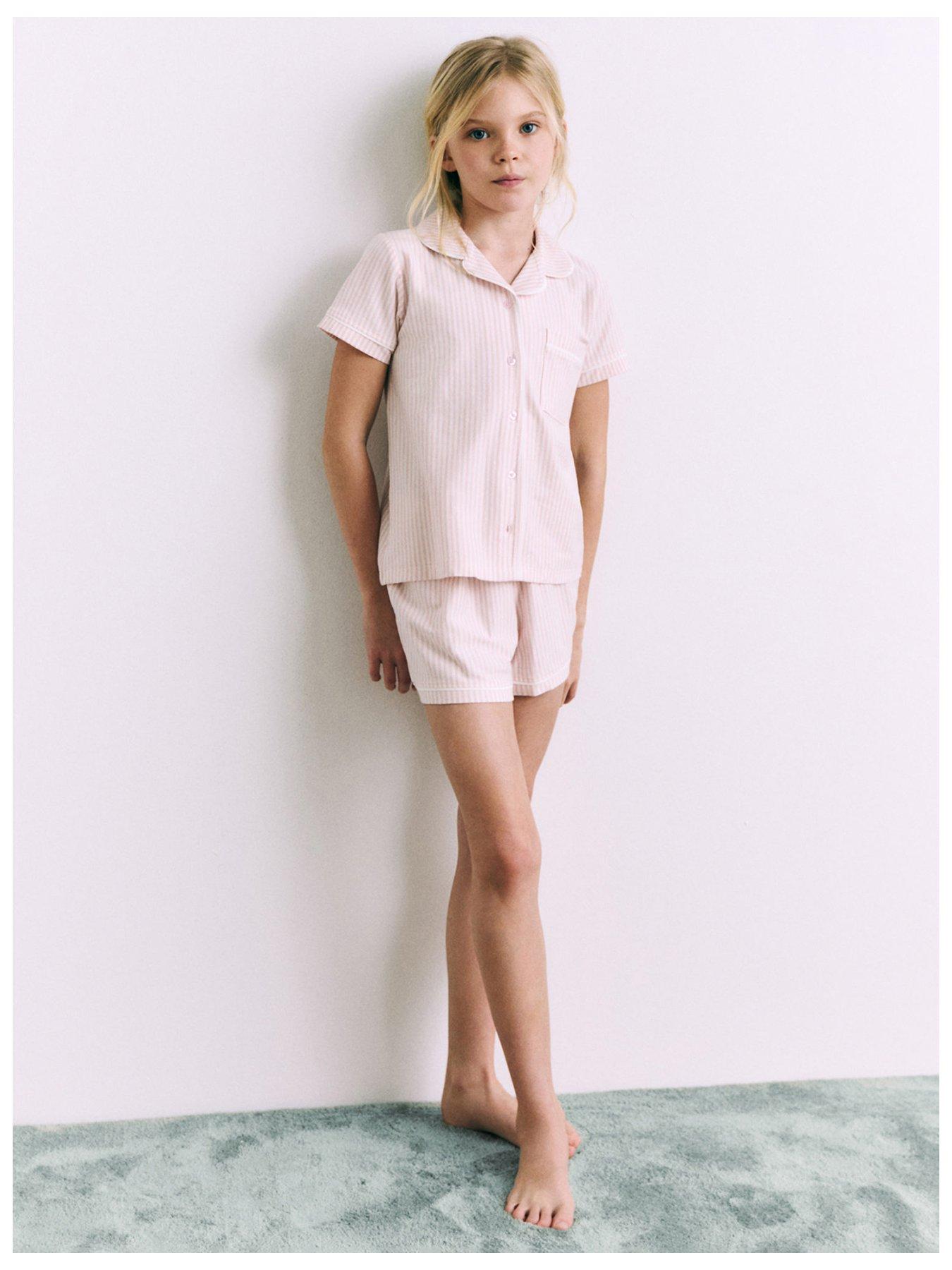 Image of Mango Girls Button Through Stripe Shortie Pyjamas - Pink