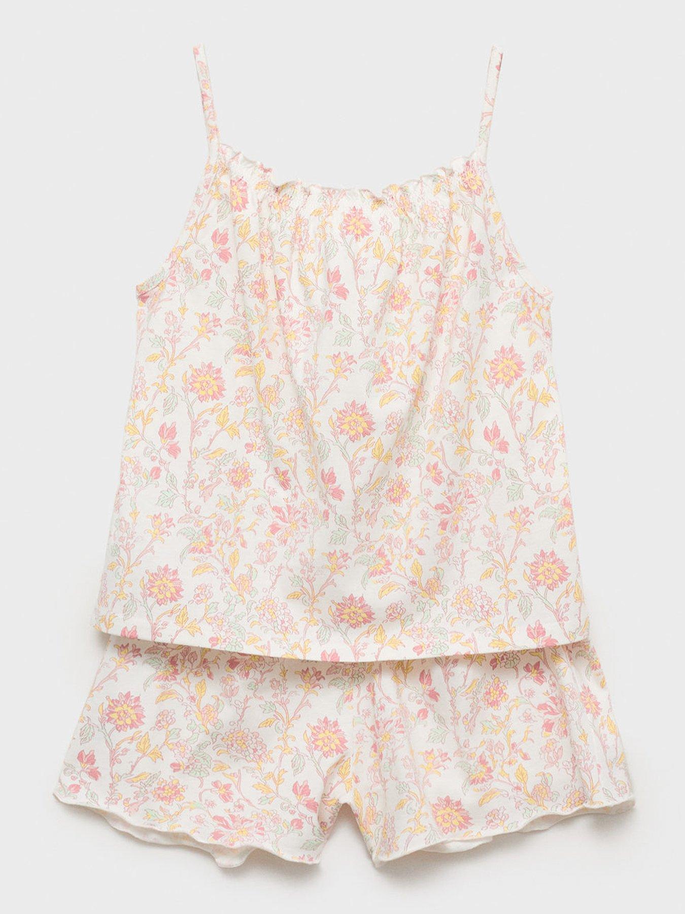 Image of Mango Girls Floral Printed Strappy Shorty Pyjamas - Pink