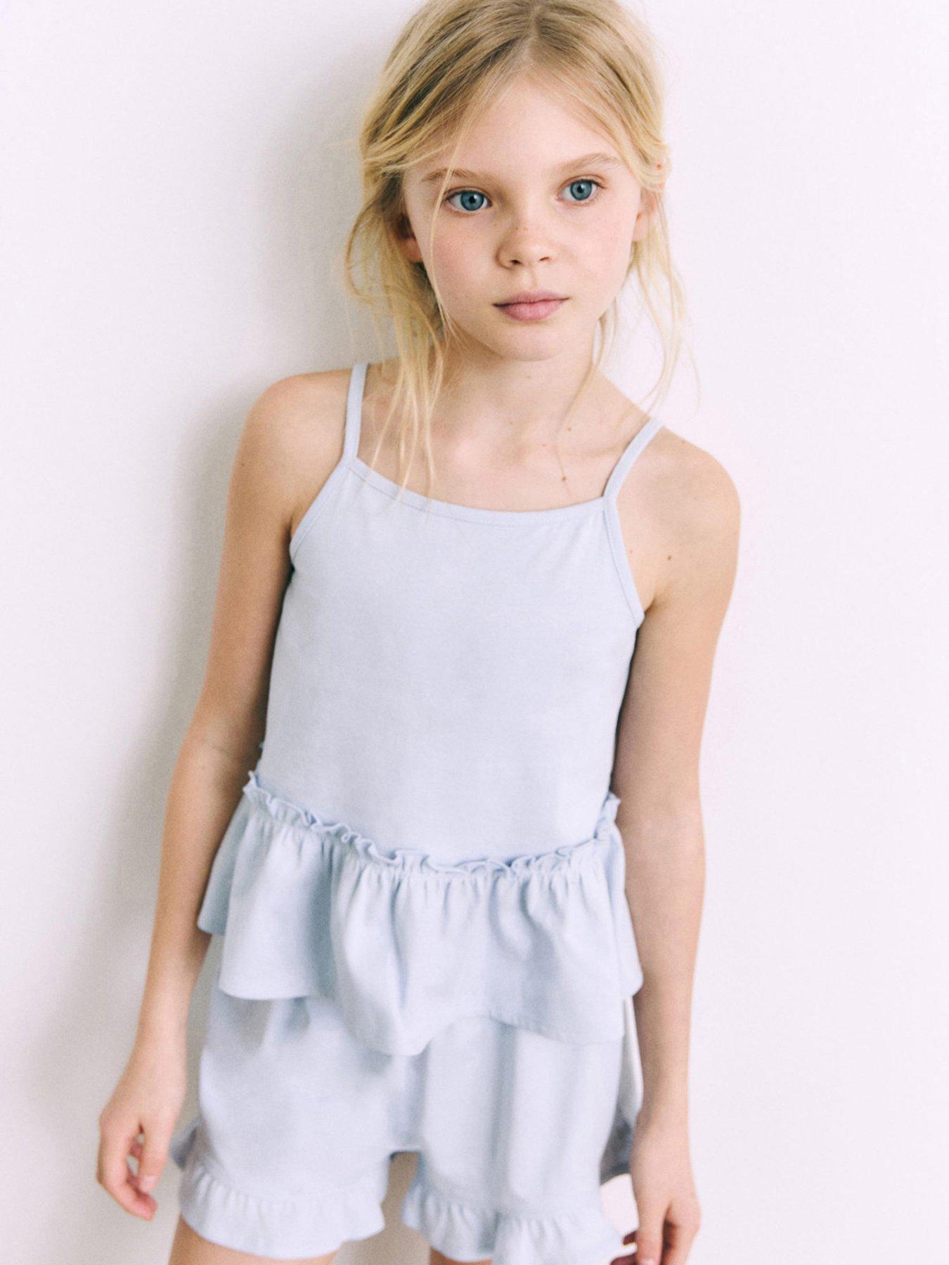 Image of Mango Girls Frill Strappy Shorty Pyjamas - Blue