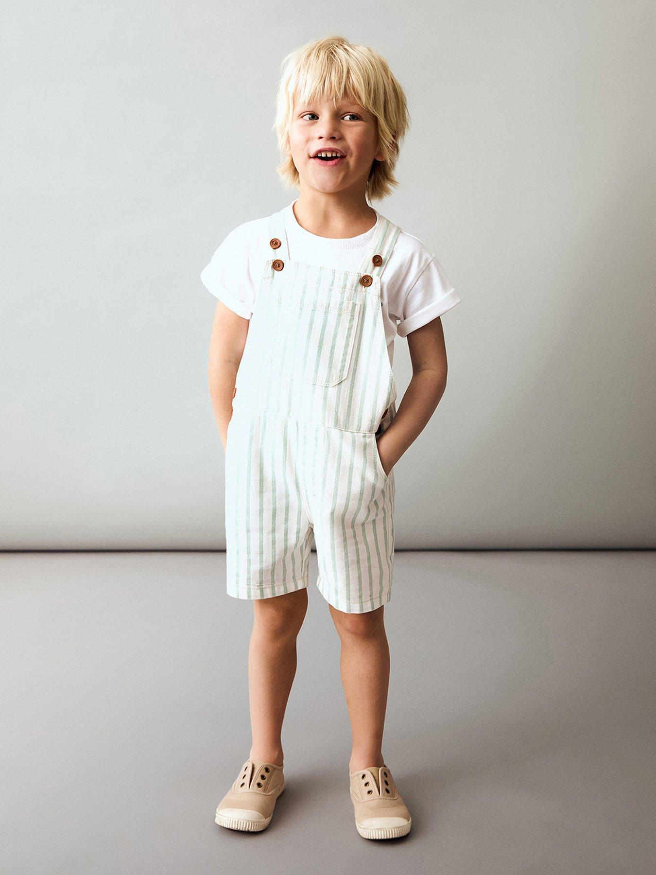 undefined Younger Boys Stripe Dungarees - Green
