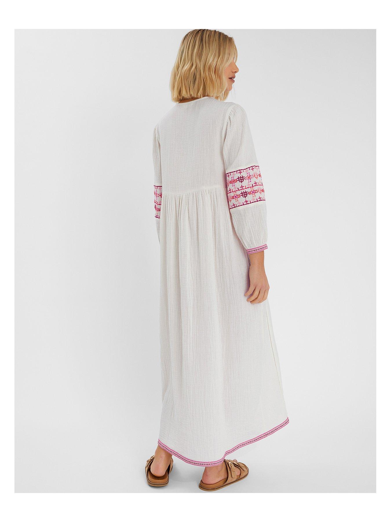 Image 2 of 4 of Accessorize Maxi Embroidered Sleeve Dress - Ivory