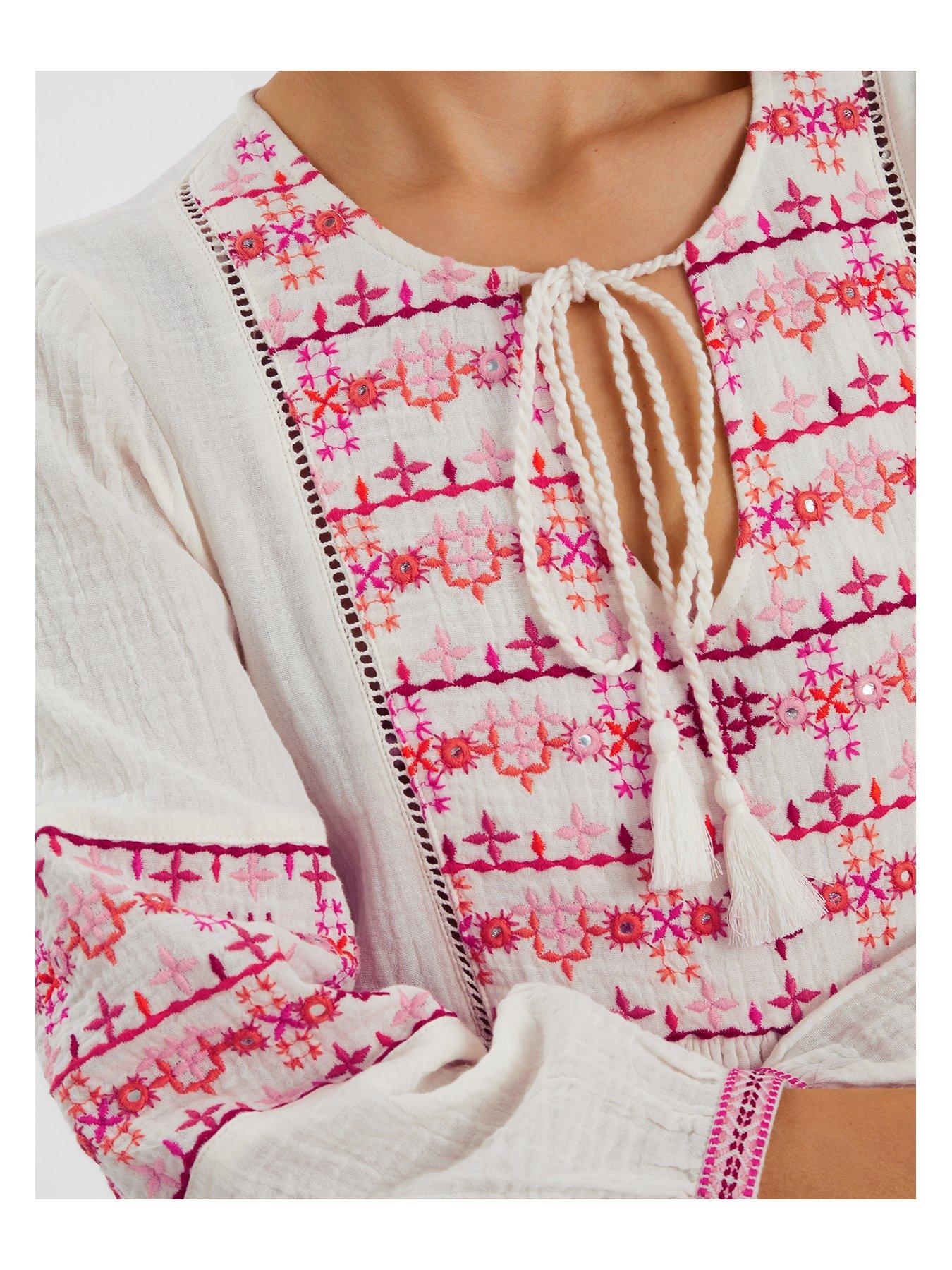 Image 4 of 4 of Accessorize Maxi Embroidered Sleeve Dress - Ivory