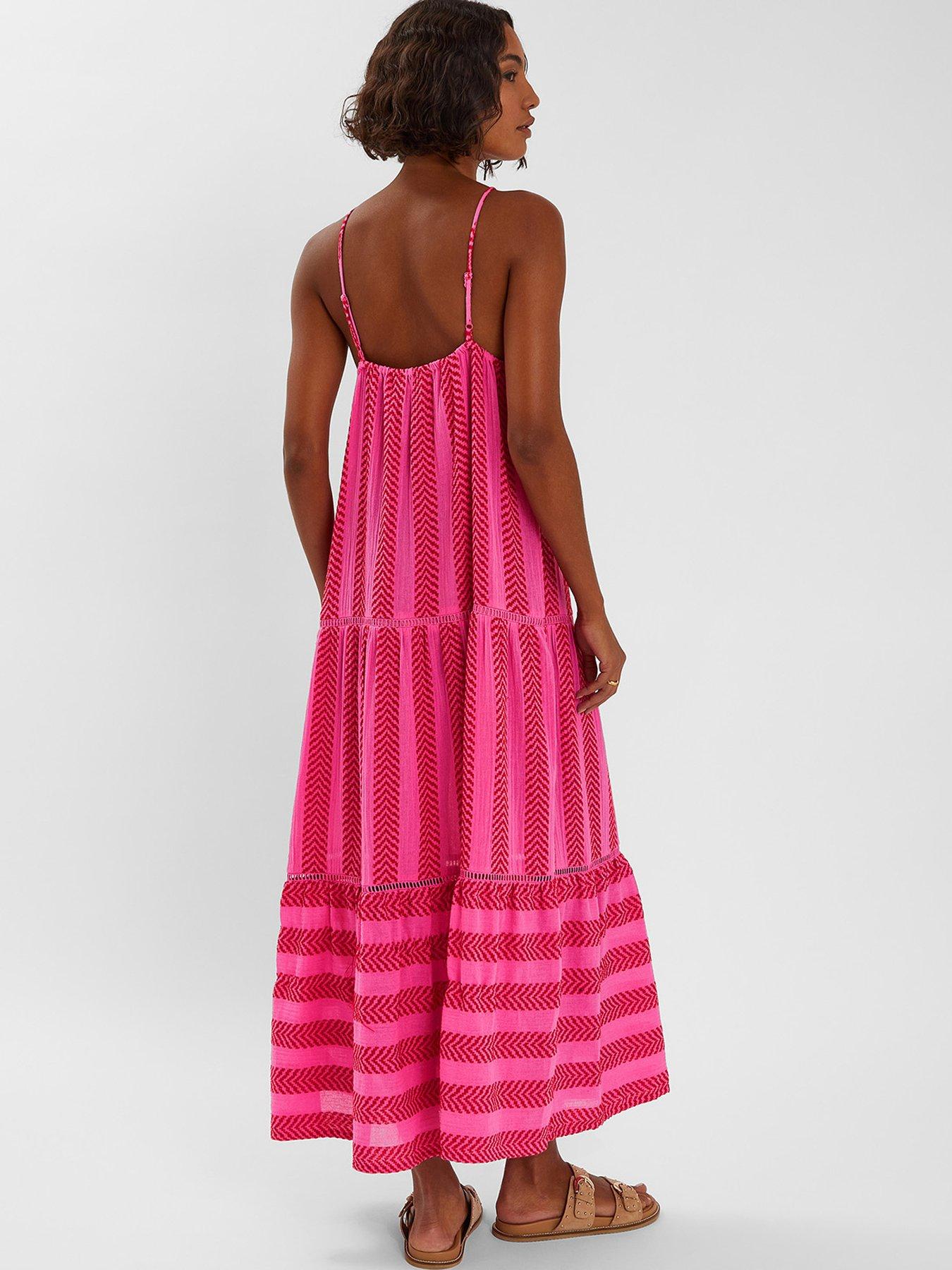Image 2 of 4 of Accessorize Sleeveless Jacquard Maxi Dress - Pink/Red