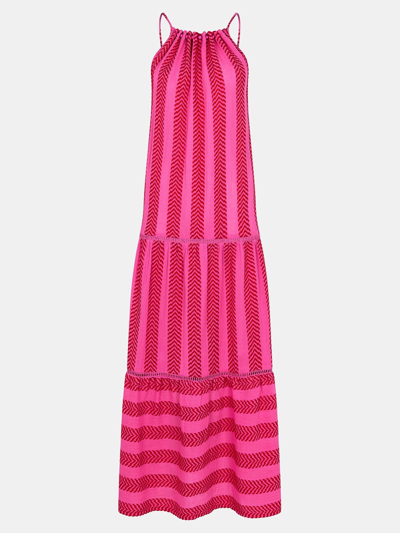 Image 3 of 4 of Accessorize Sleeveless Jacquard Maxi Dress - Pink/Red
