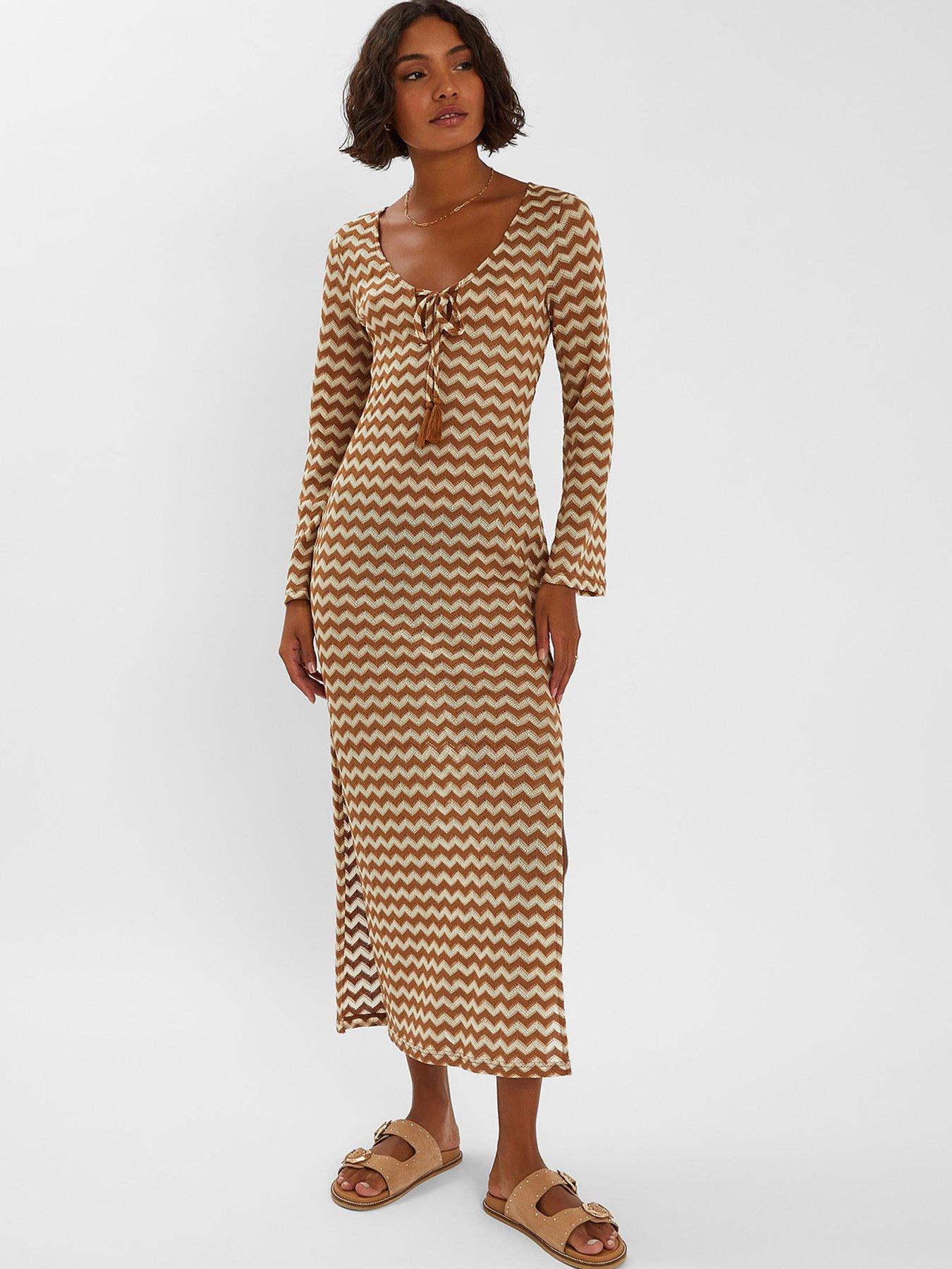 Image 1 of 4 of Accessorize Crochet Midaxi Dress - Natural