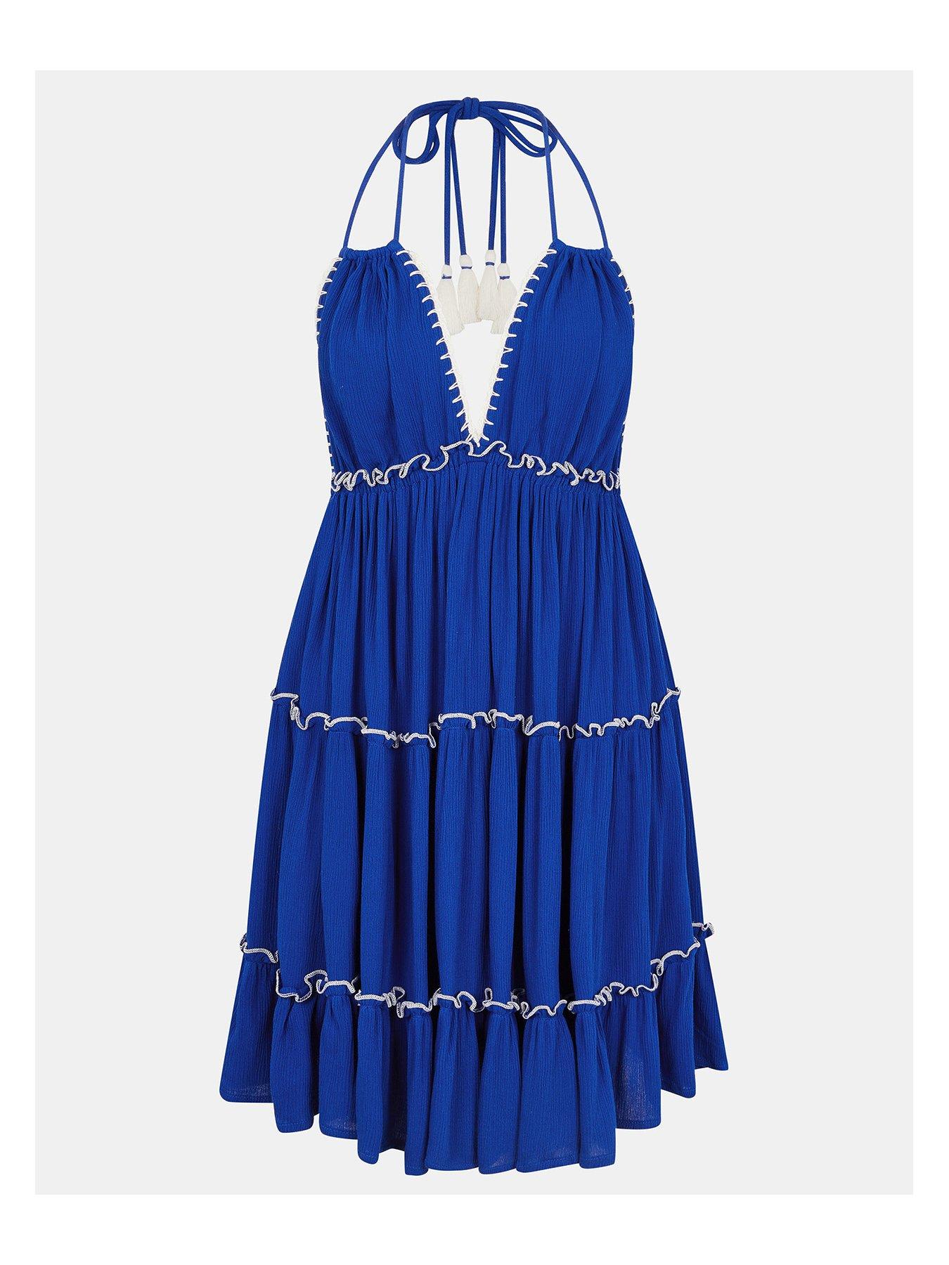 Image 3 of 4 of Accessorize Stitch Detail Mini Dress - Blue
