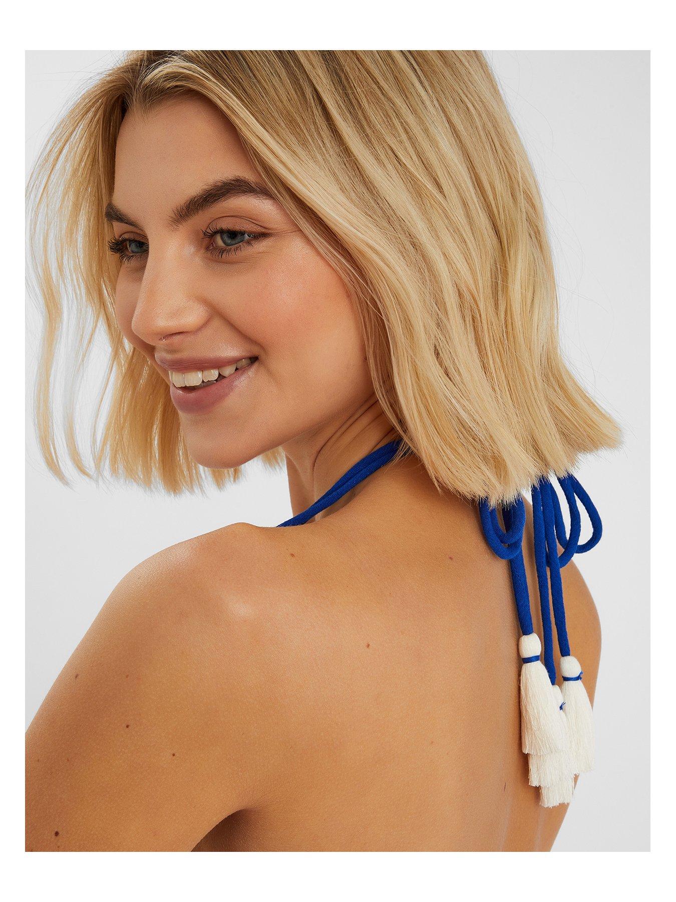 Image 4 of 4 of Accessorize Stitch Detail Mini Dress - Blue