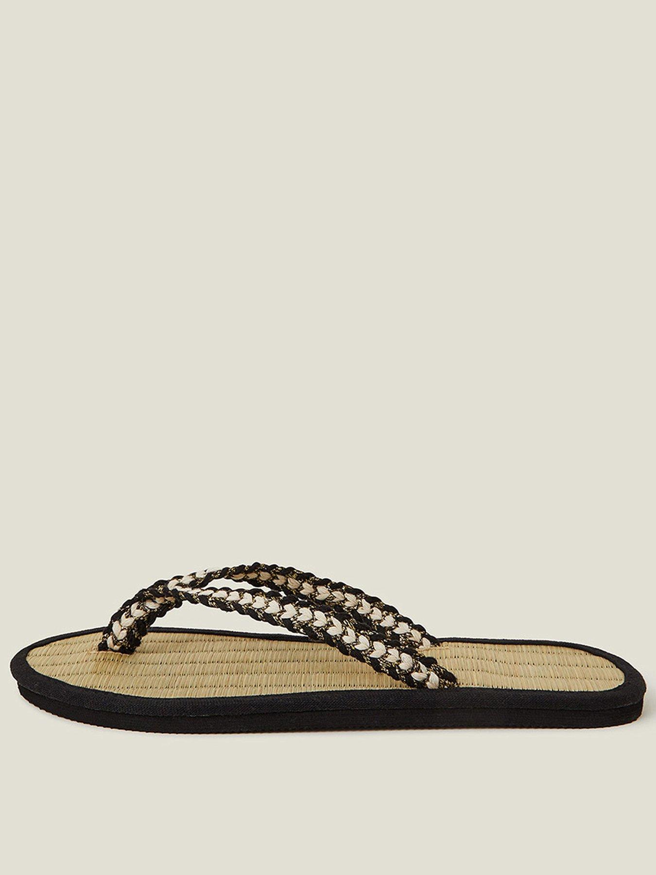Image 1 of 3 of Accessorize Braided Seagrass Flip Flops - Black