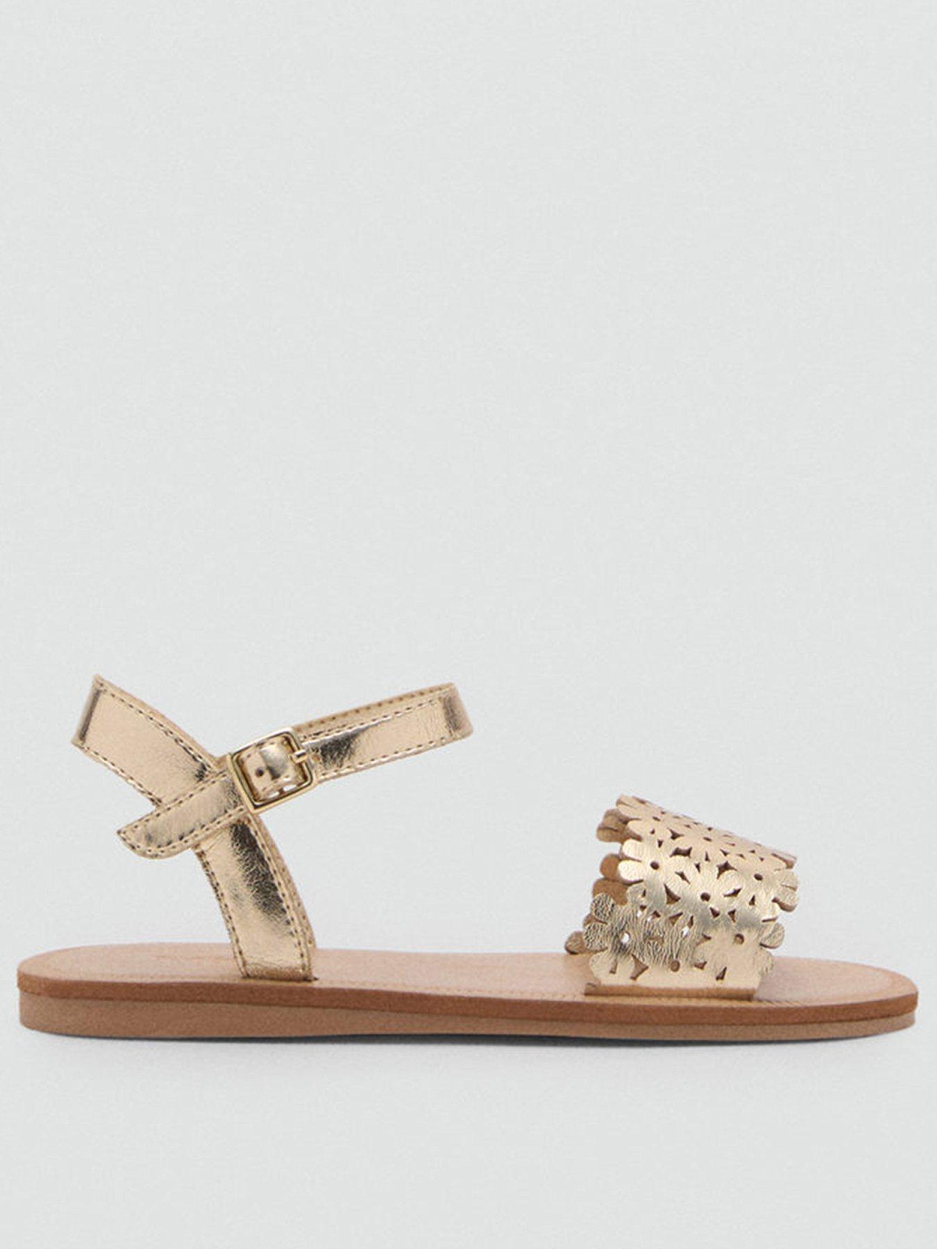 Image 1 of 4 of Mango Younger Girls Metallic Flower Sandals - Gold