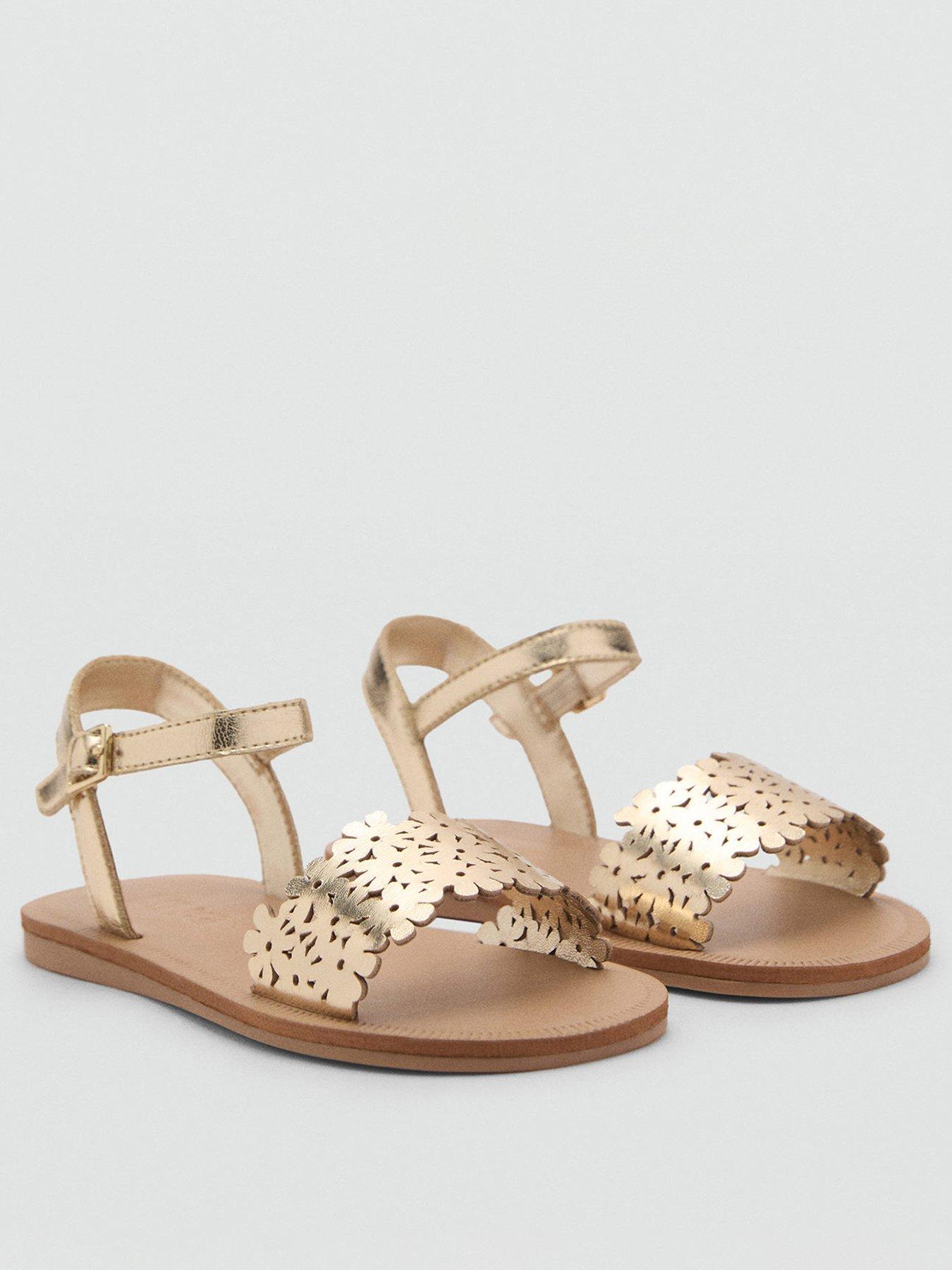 Image 2 of 4 of Mango Younger Girls Metallic Flower Sandals - Gold