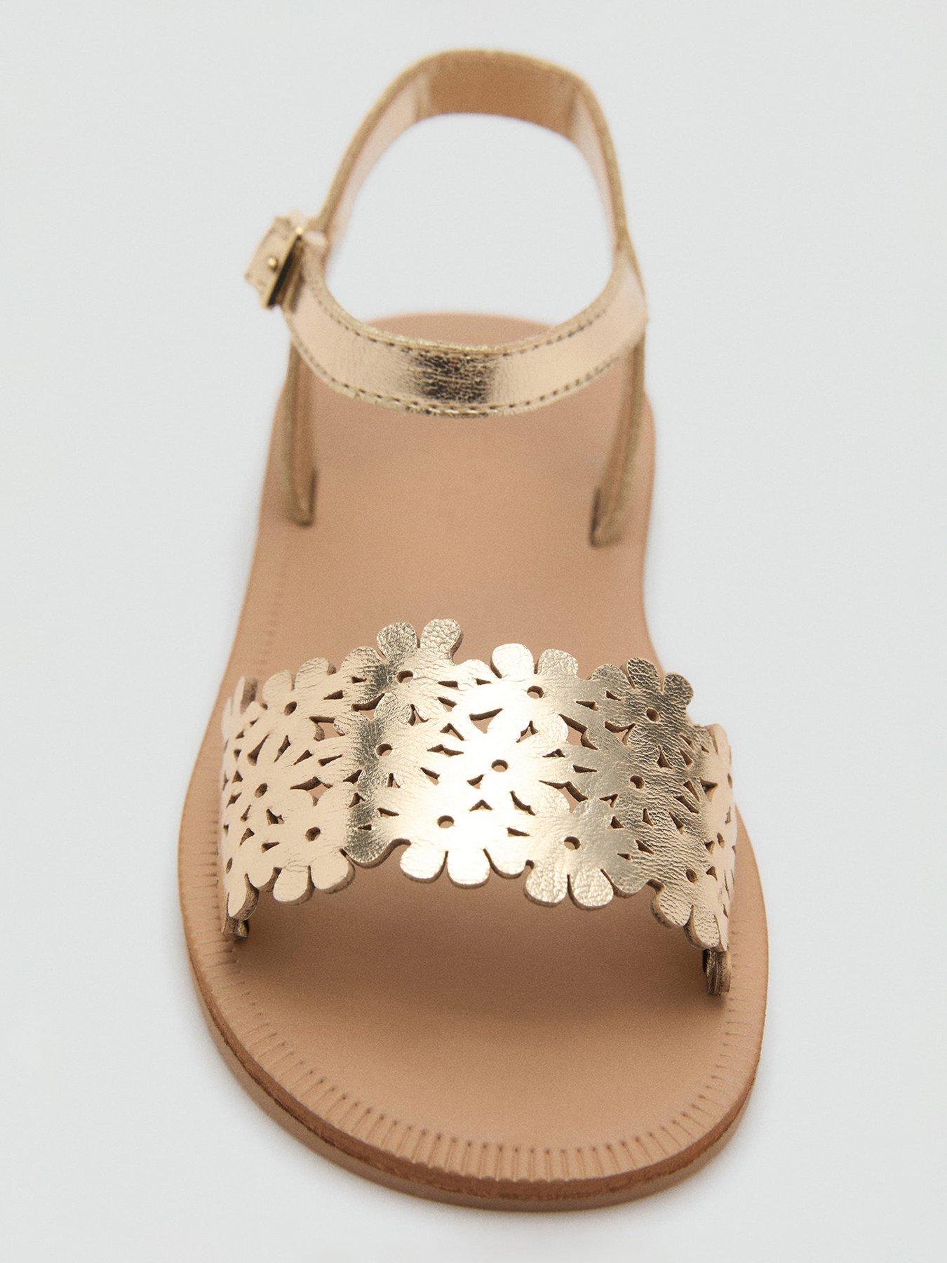 Image 3 of 4 of Mango Younger Girls Metallic Flower Sandals - Gold