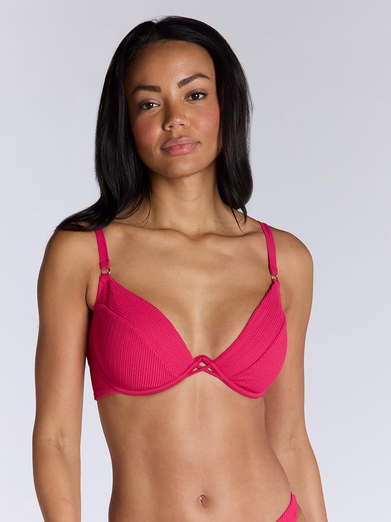 Image 1 of 4 of Boux Avenue Ibiza Texture Bikini Top - Hot Pink