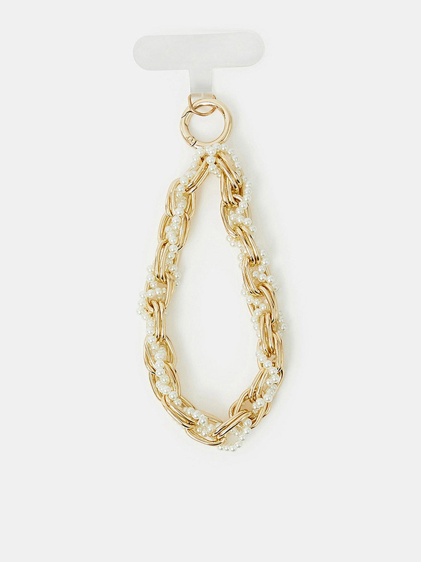 Image 1 of 3 of Accessorize Twist Chain Wrist Strap - Cream