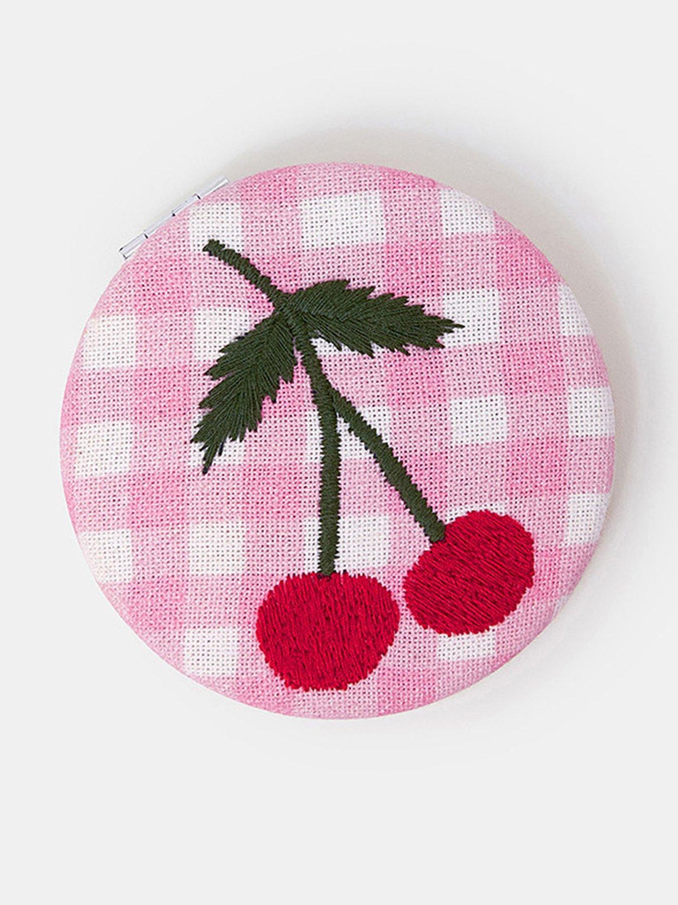 Image 1 of 3 of Accessorize Gingham Cherry Mirror - Pink